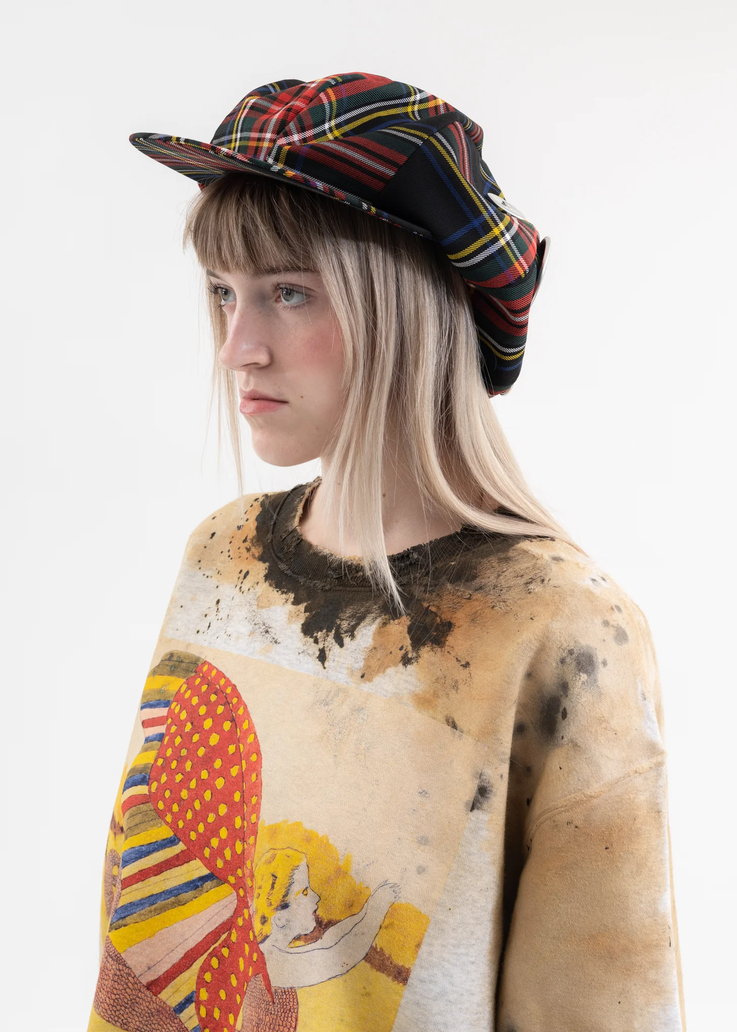 Black Tartan Check Metal Badges Casquette KIDILL × CA4LA Collaboration - Image 3