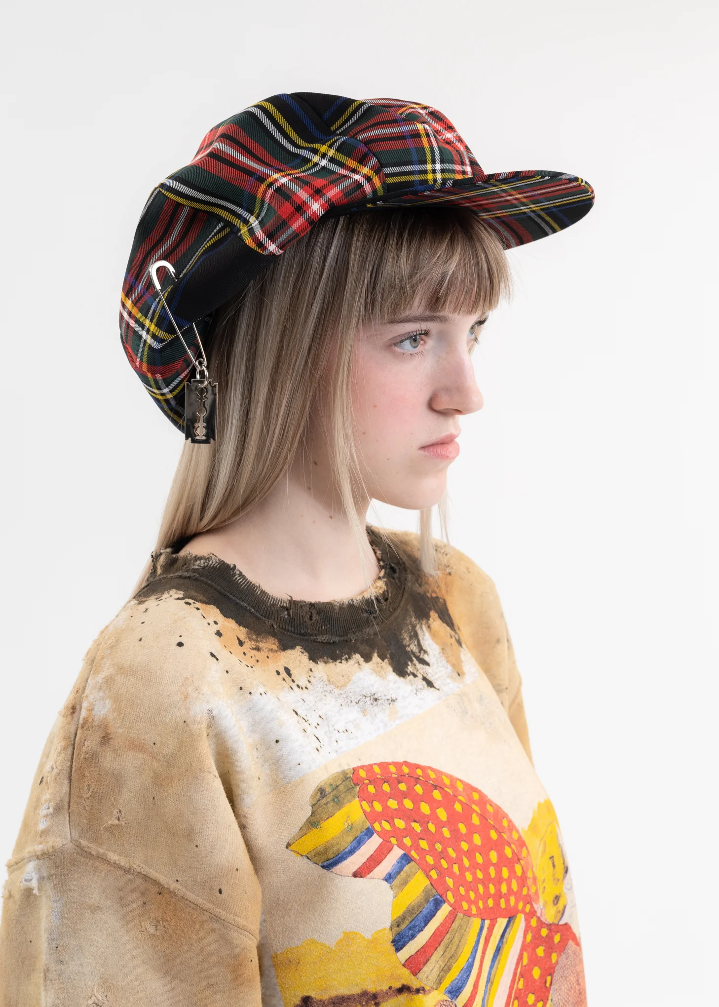 Black Tartan Check Metal Badges Casquette KIDILL × CA4LA Collaboration - Image 4