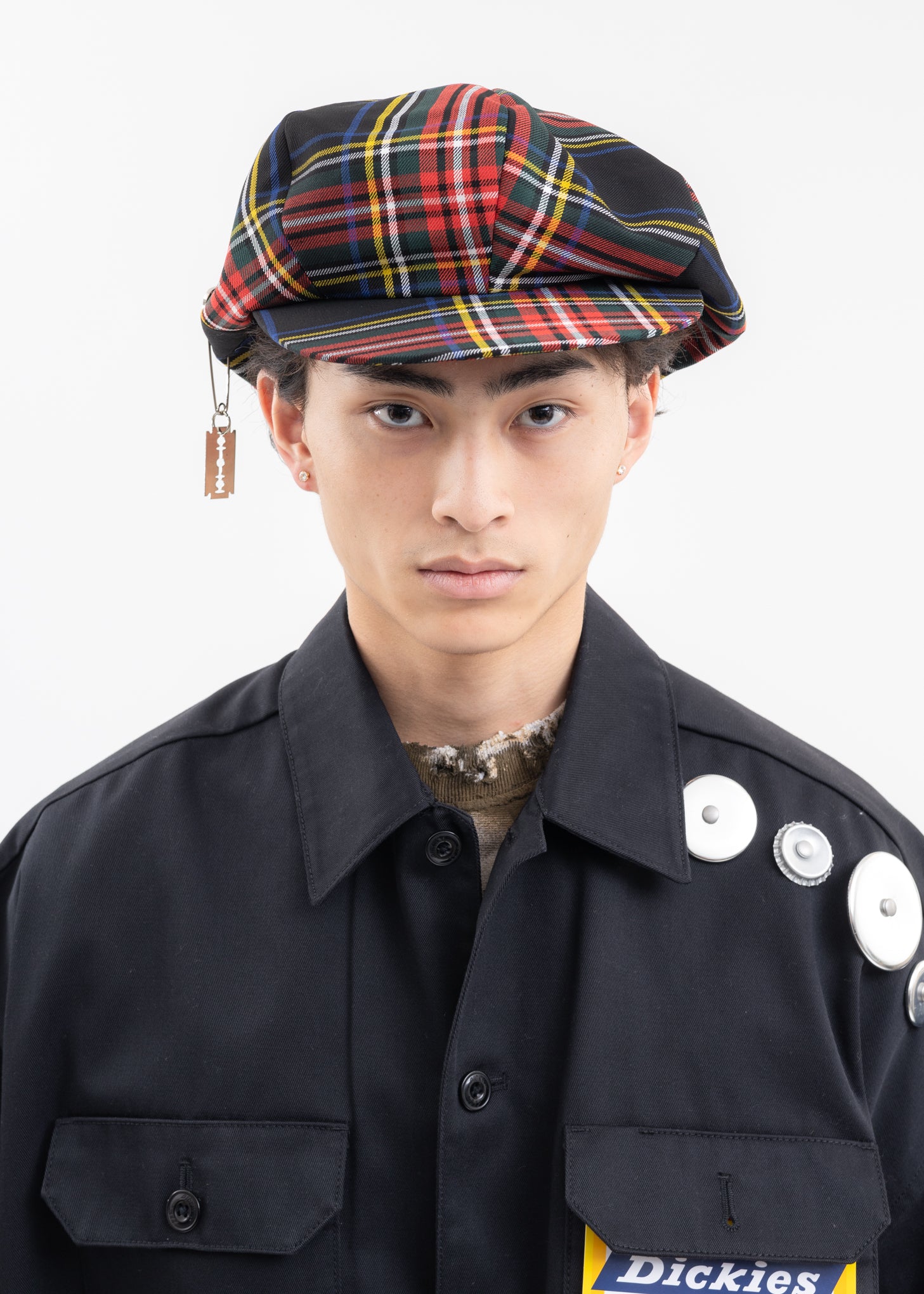 Black Tartan Check Metal Badges Casquette KIDILL × CA4LA Collaboration