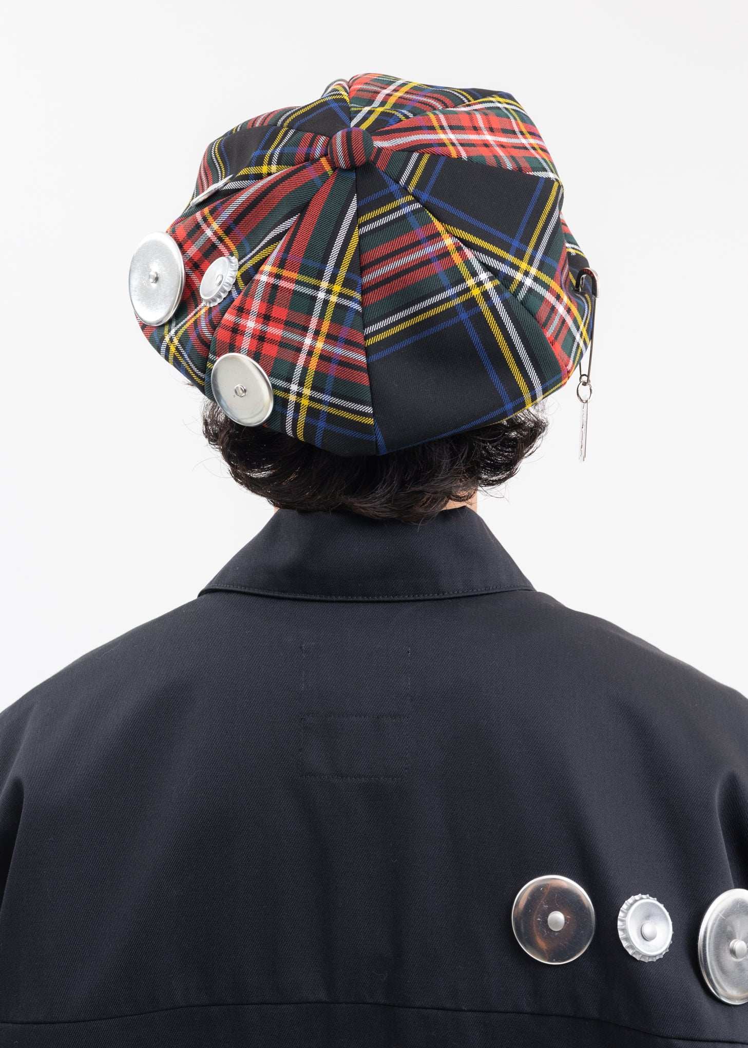 Black Tartan Check Metal Badges Casquette KIDILL × CA4LA Collaboration - Image 2