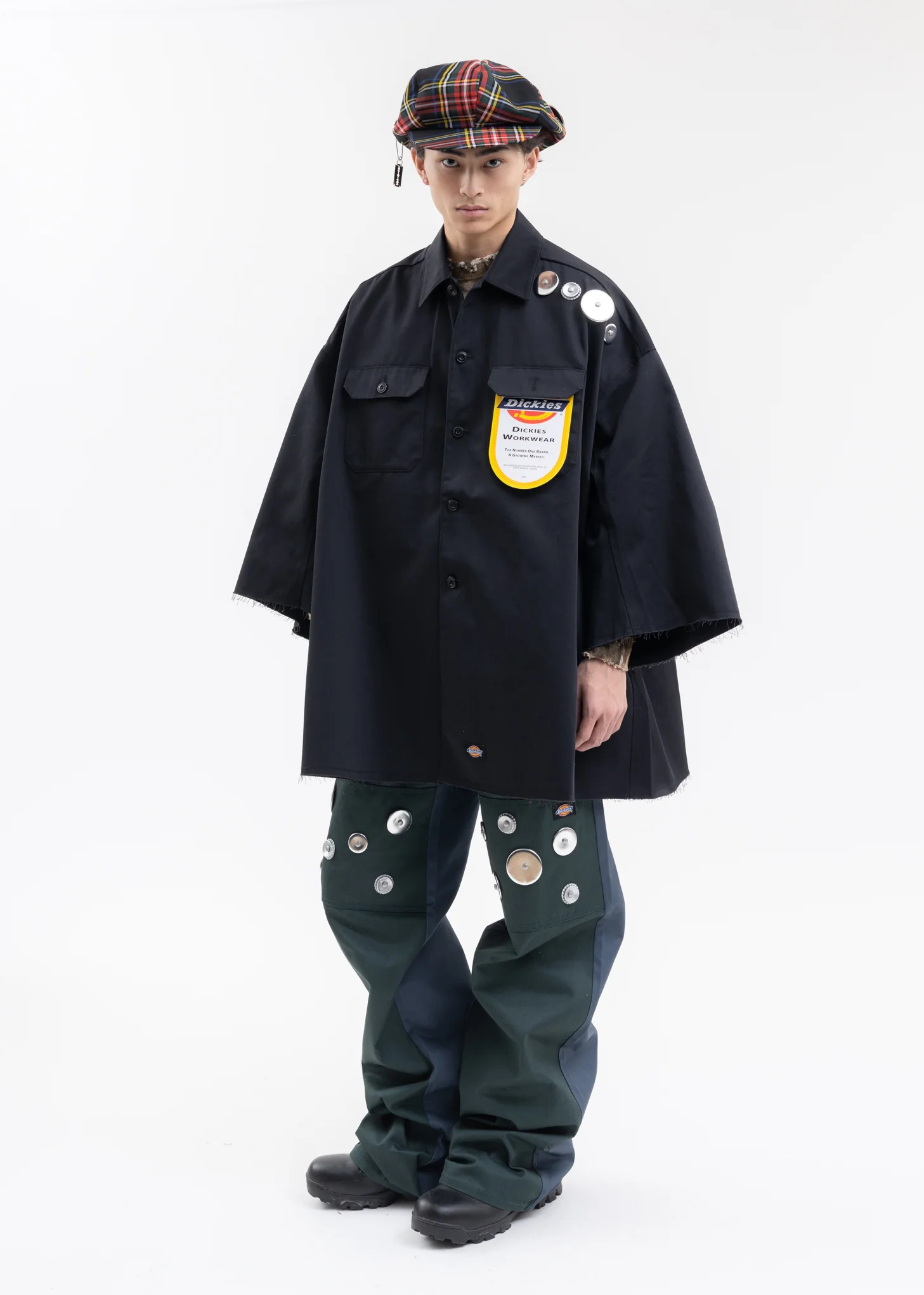 Black Tartan Check Metal Badges Casquette KIDILL × CA4LA Collaboration - Image 5