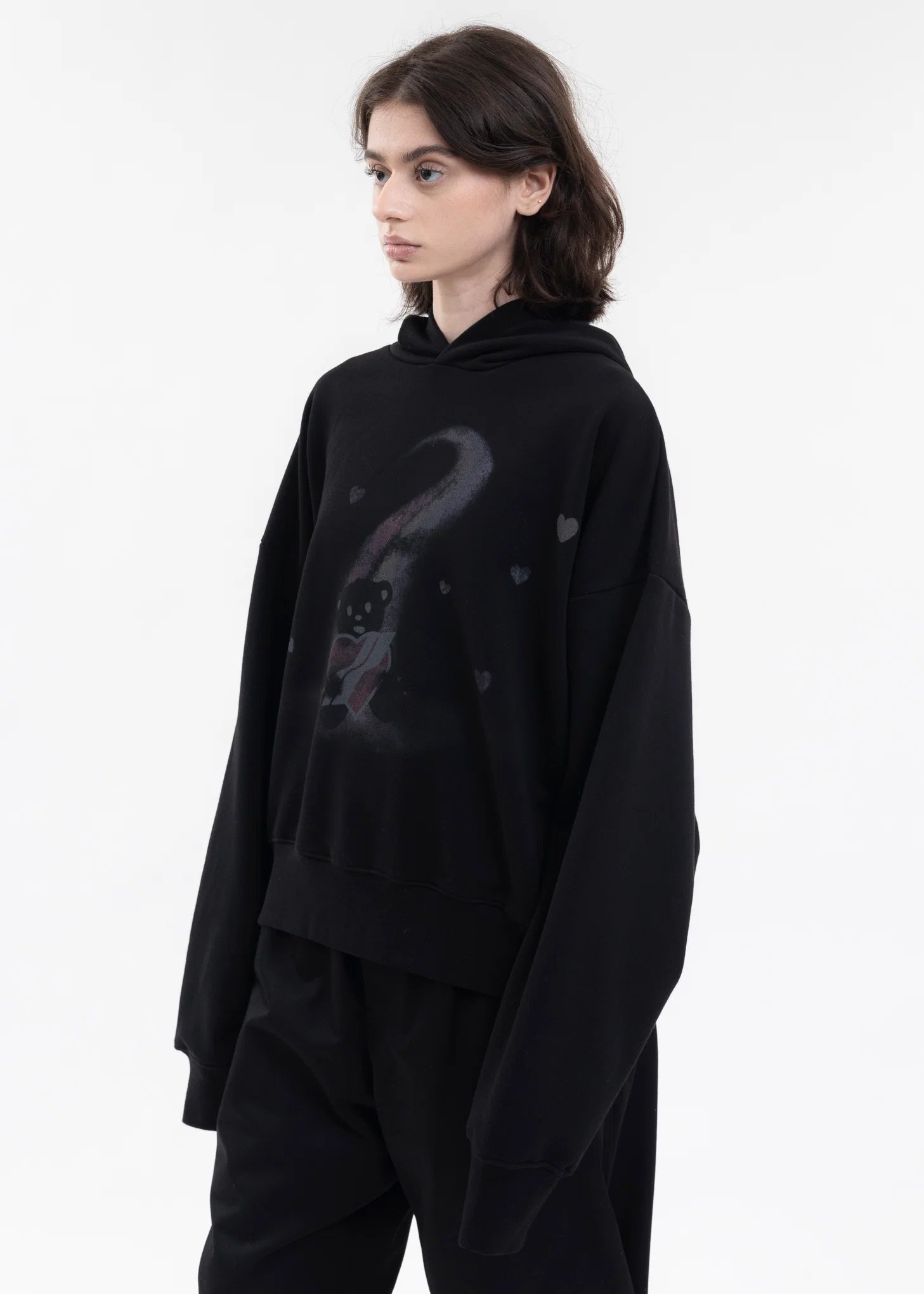 BLACK TEDDY BEAR PRINT HOODIE - Image 3