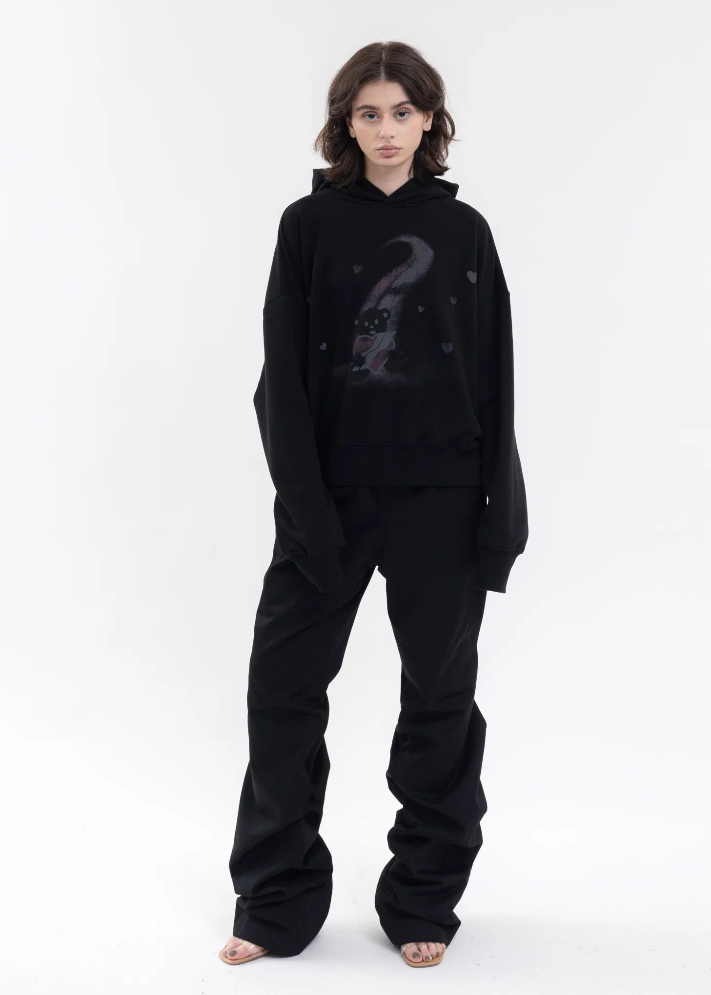 BLACK TEDDY BEAR PRINT HOODIE - Image 5