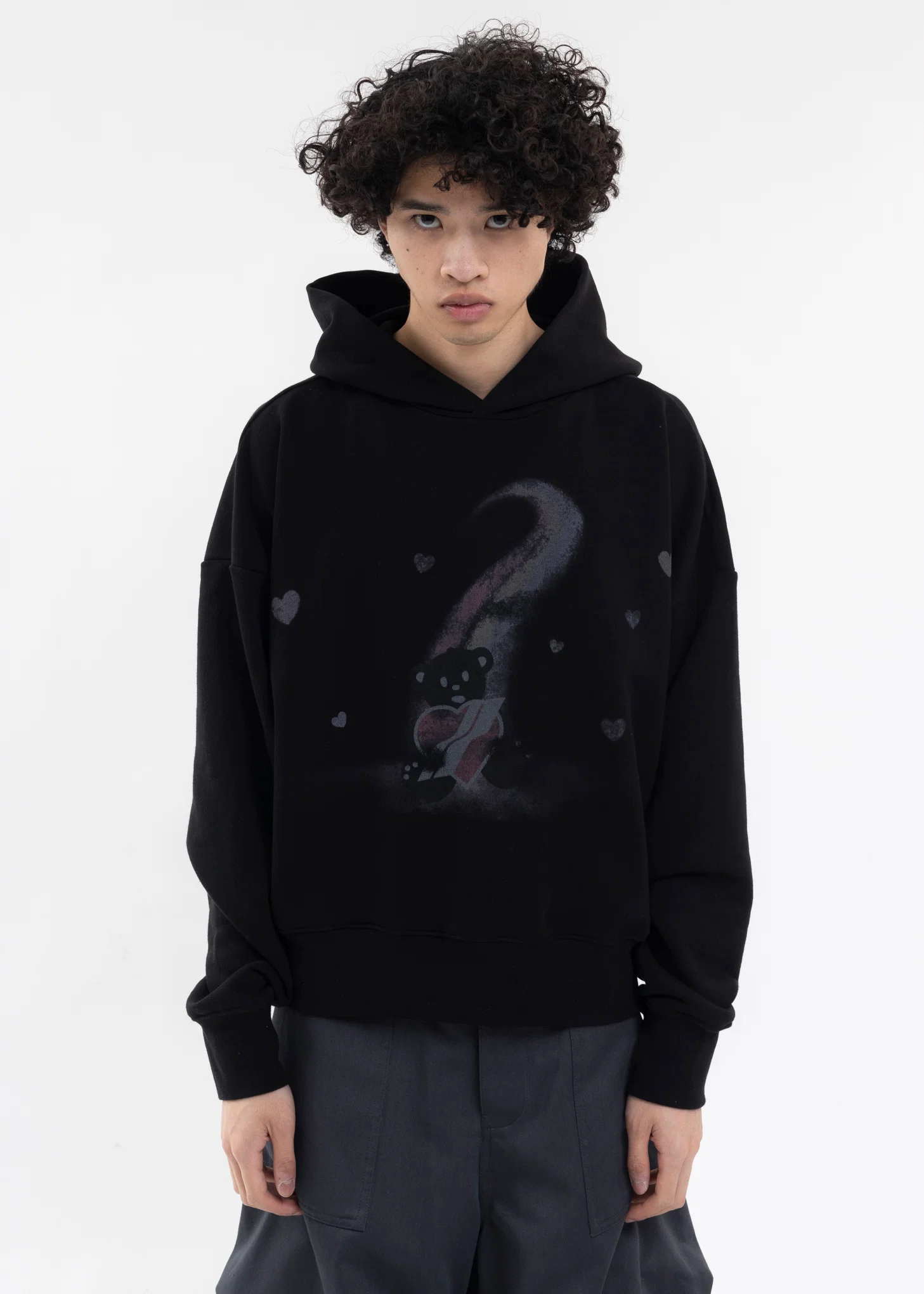 BLACK TEDDY BEAR PRINT HOODIE