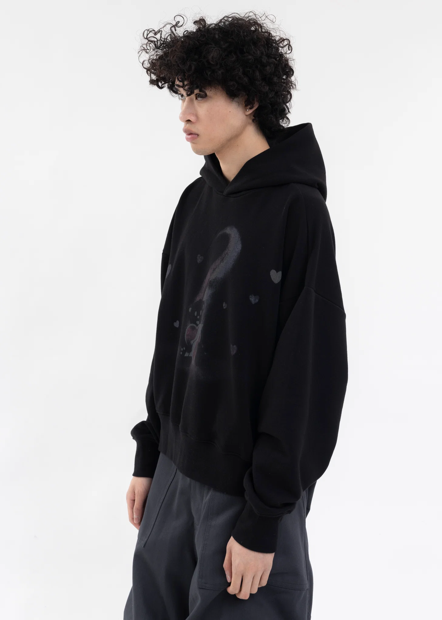BLACK TEDDY BEAR PRINT HOODIE - Image 3