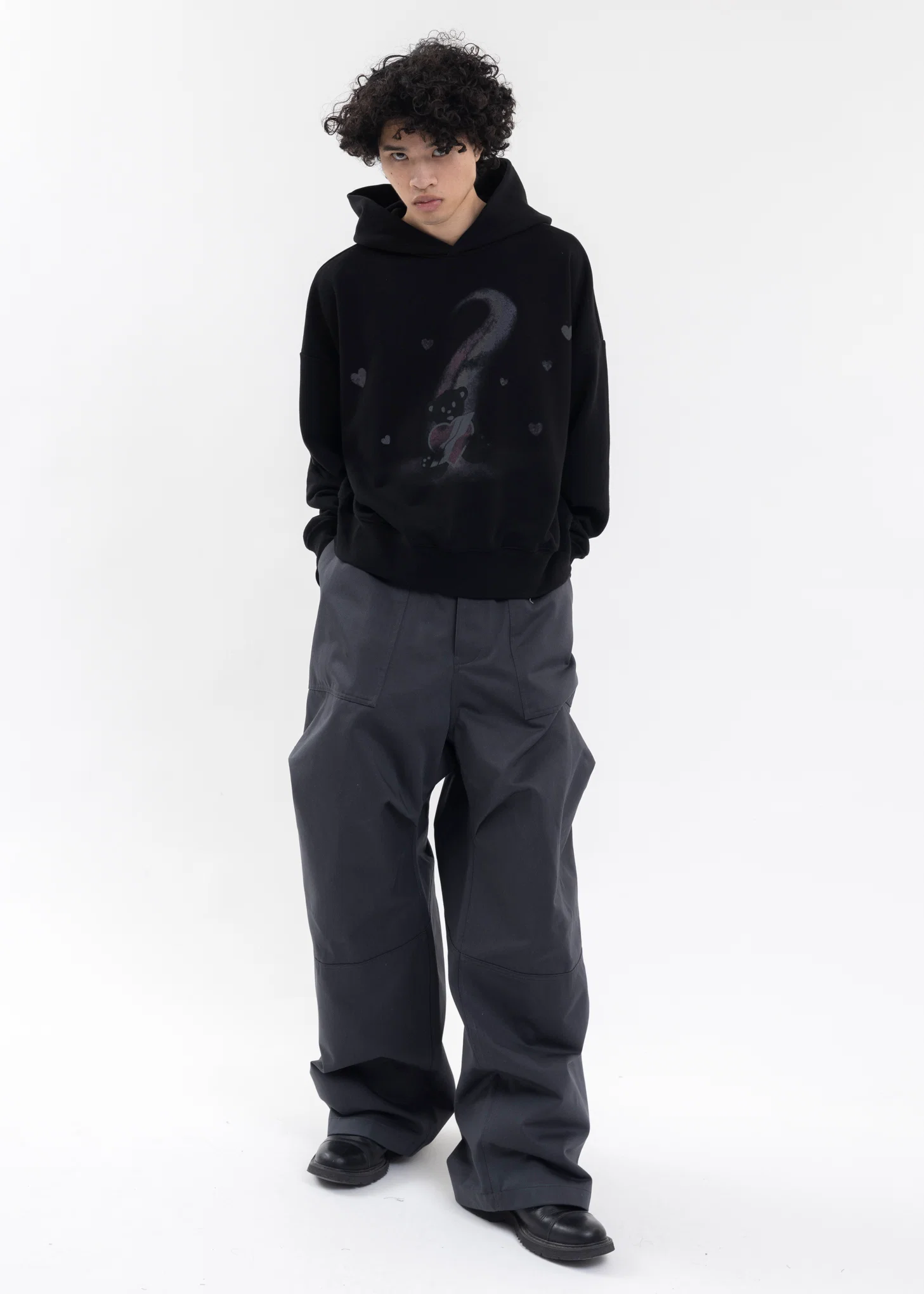 BLACK TEDDY BEAR PRINT HOODIE - Image 5