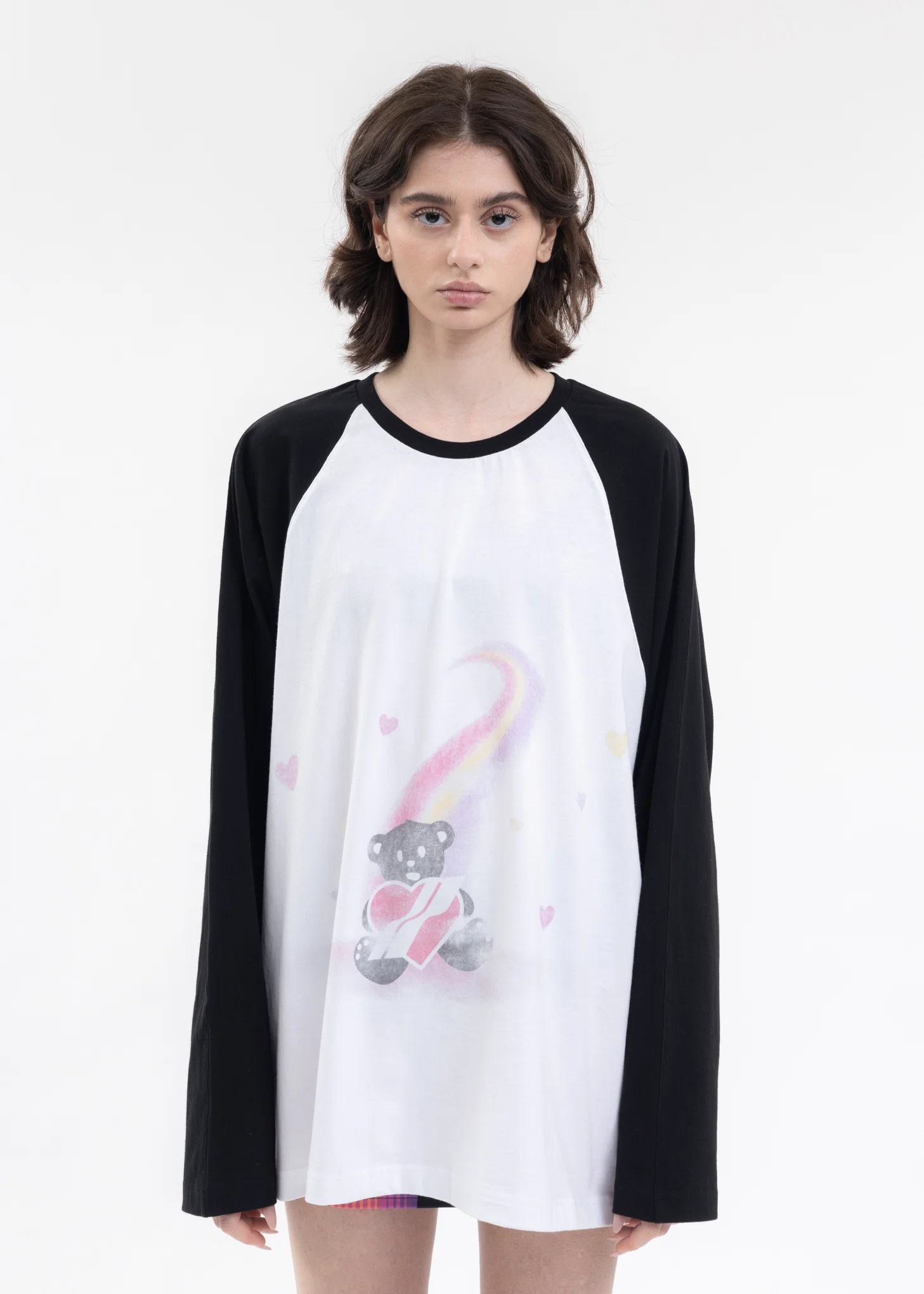 BLACK TEDDY BEAR PRINT LONG-SLEEVED T-SHIRT