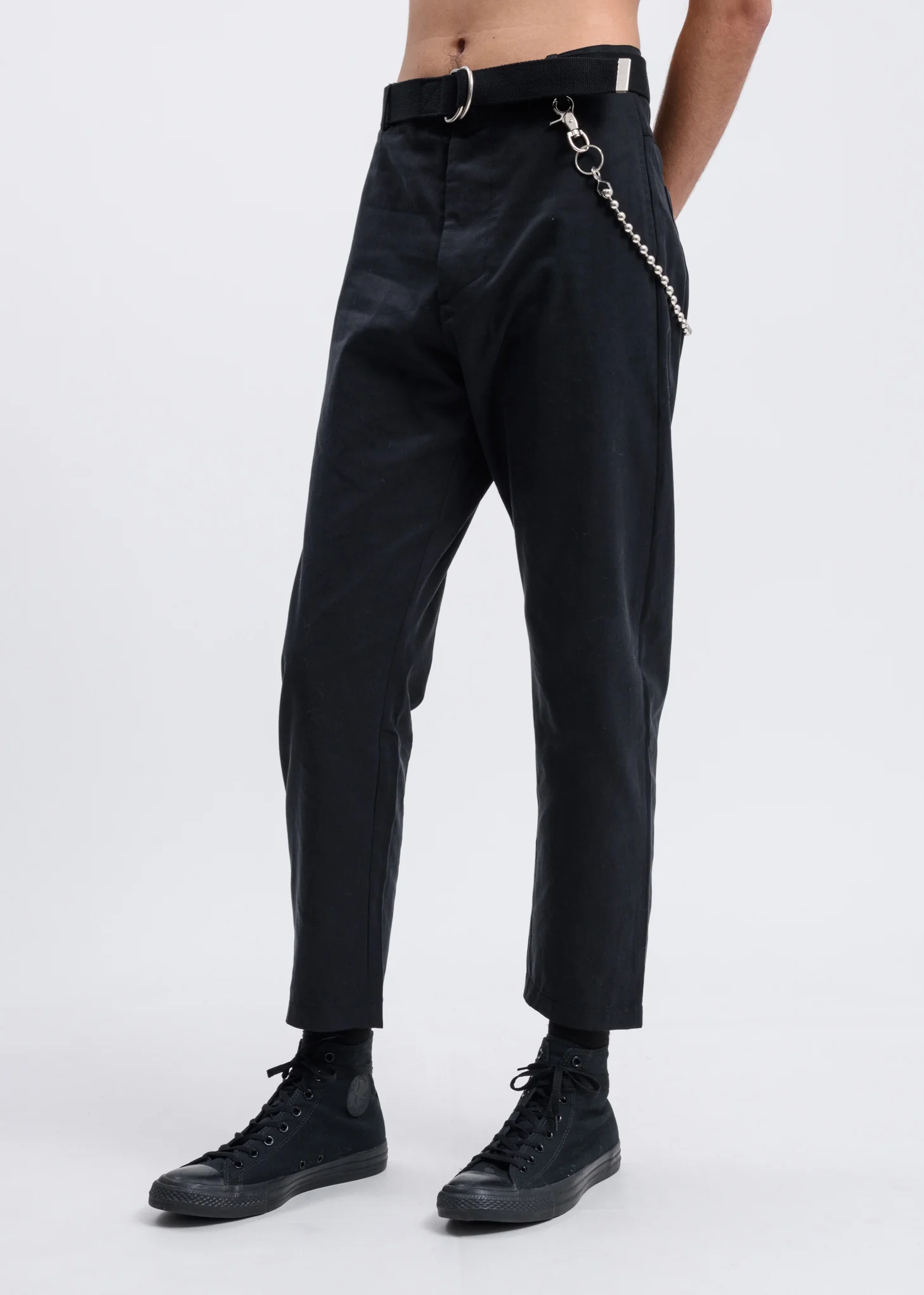 Black Tencel Linen Twill Pants w/ Chain