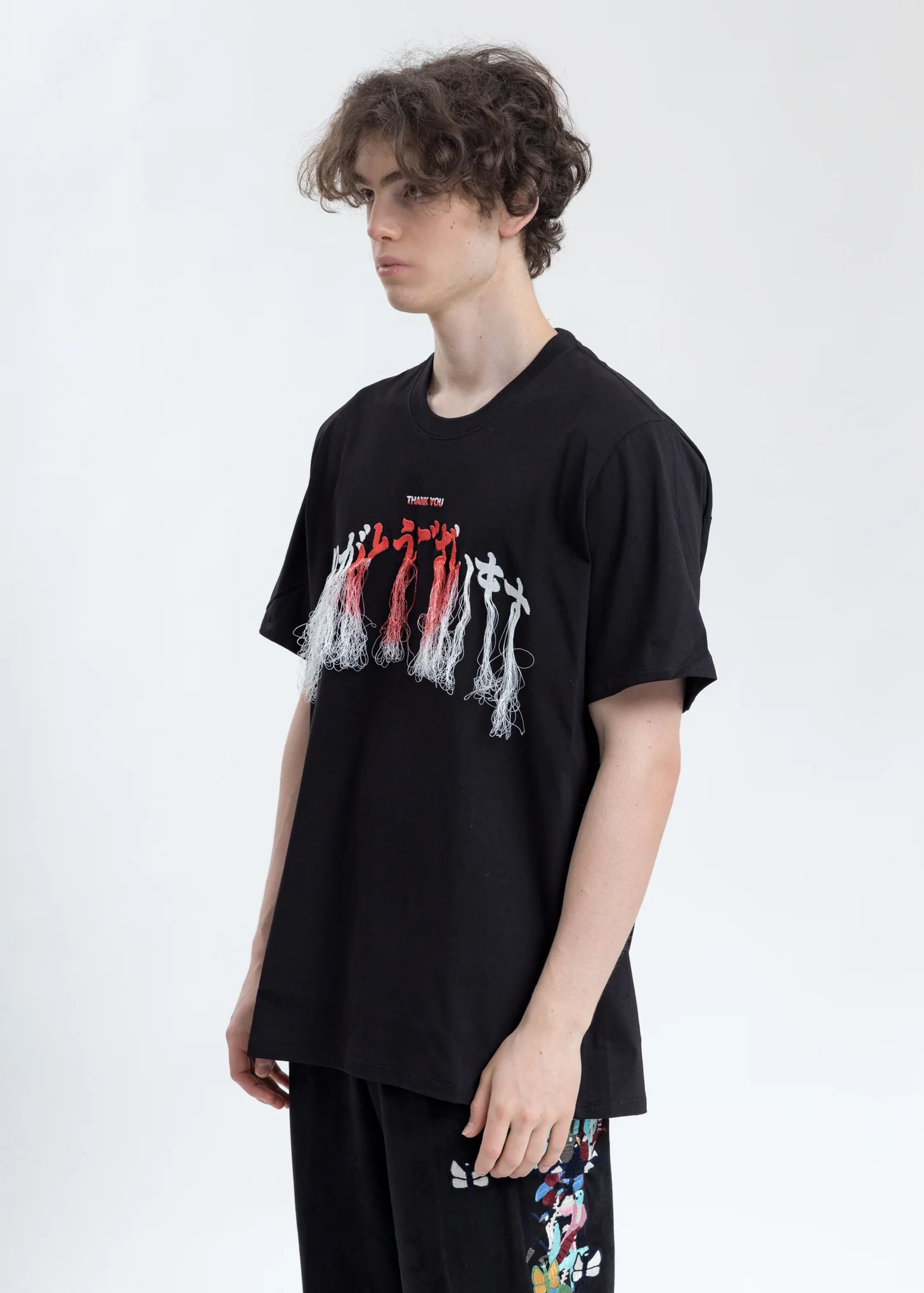 Black Thank You Fringe Embroidery T-Shirt - Image 2