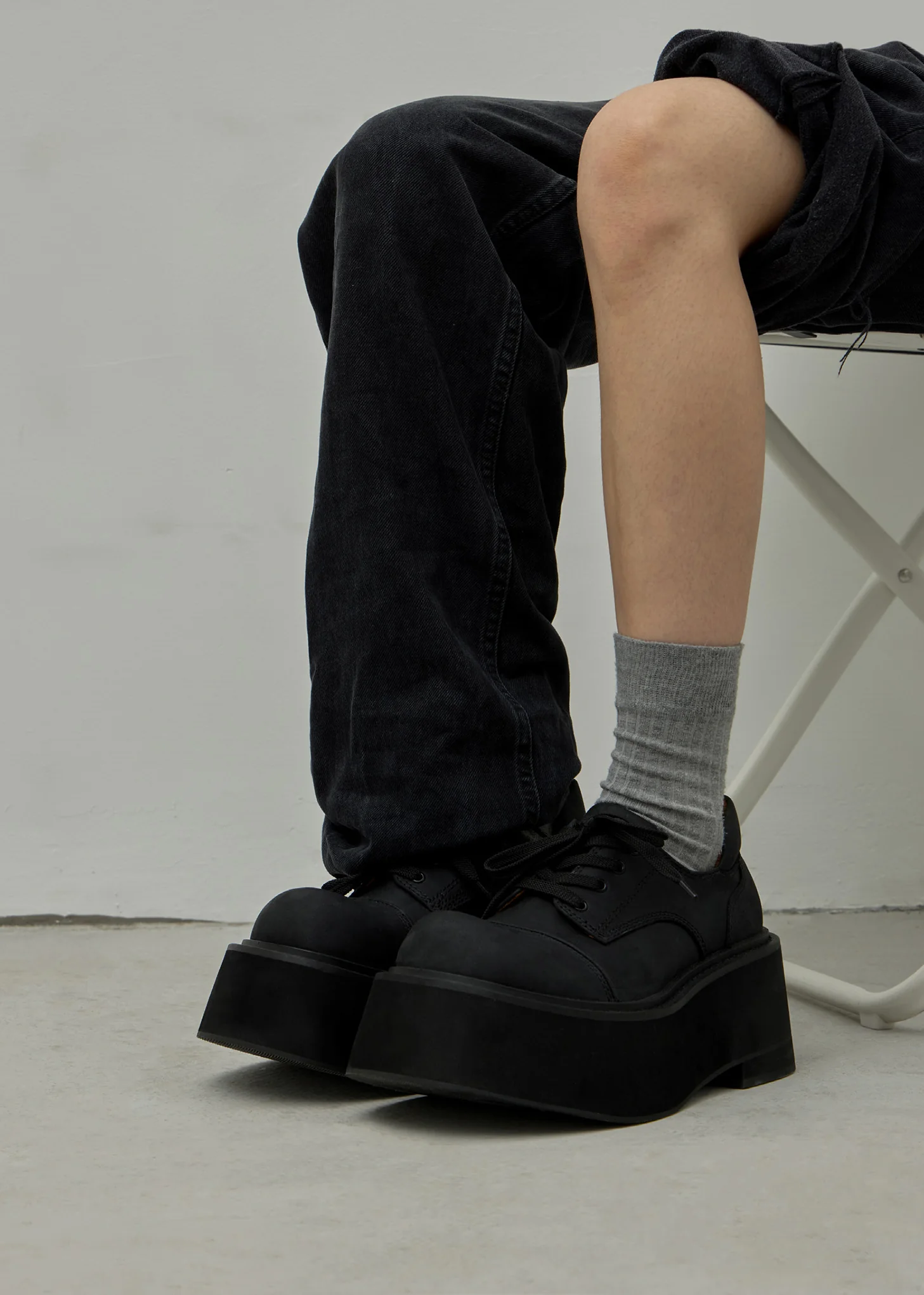 Black Thick Sole Derby Shoes - Image 2