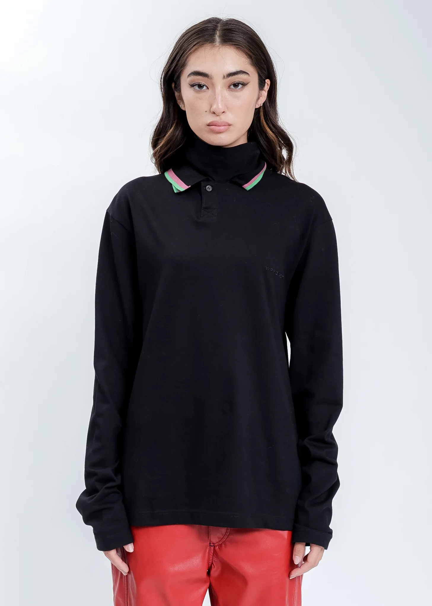 Black Three Neck Polo Long Sleeves