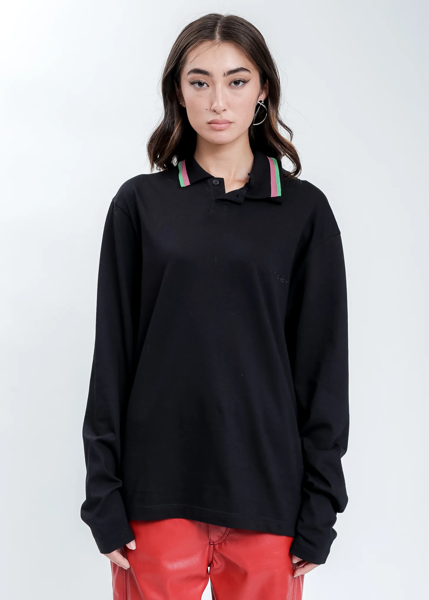 Black Three Neck Polo Long Sleeves - Image 8