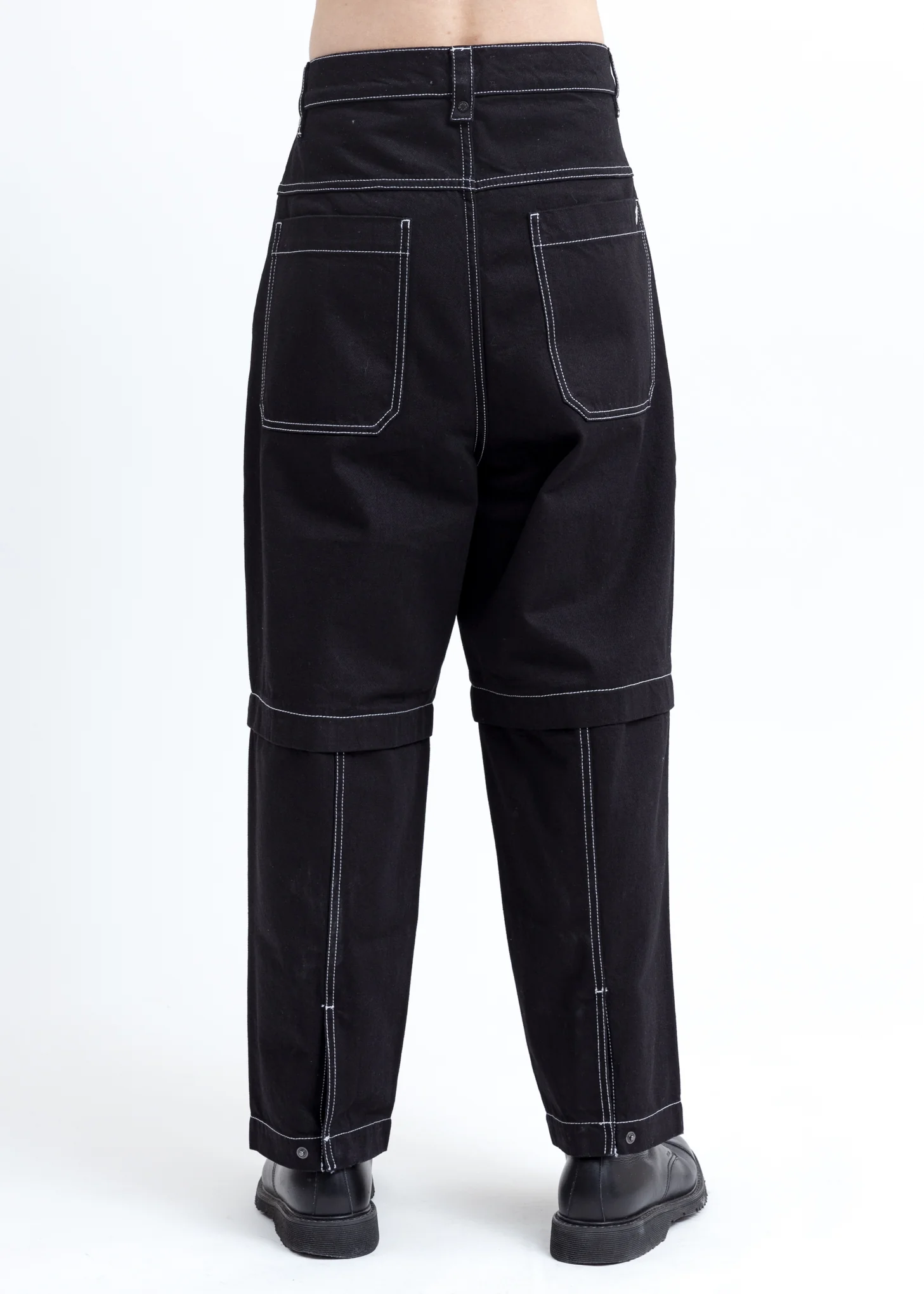 Black Track Contrast Denim Pants - Image 3