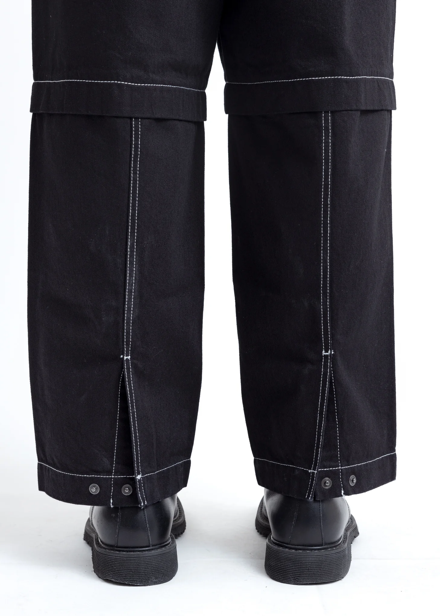 Black Track Contrast Denim Pants - Image 4