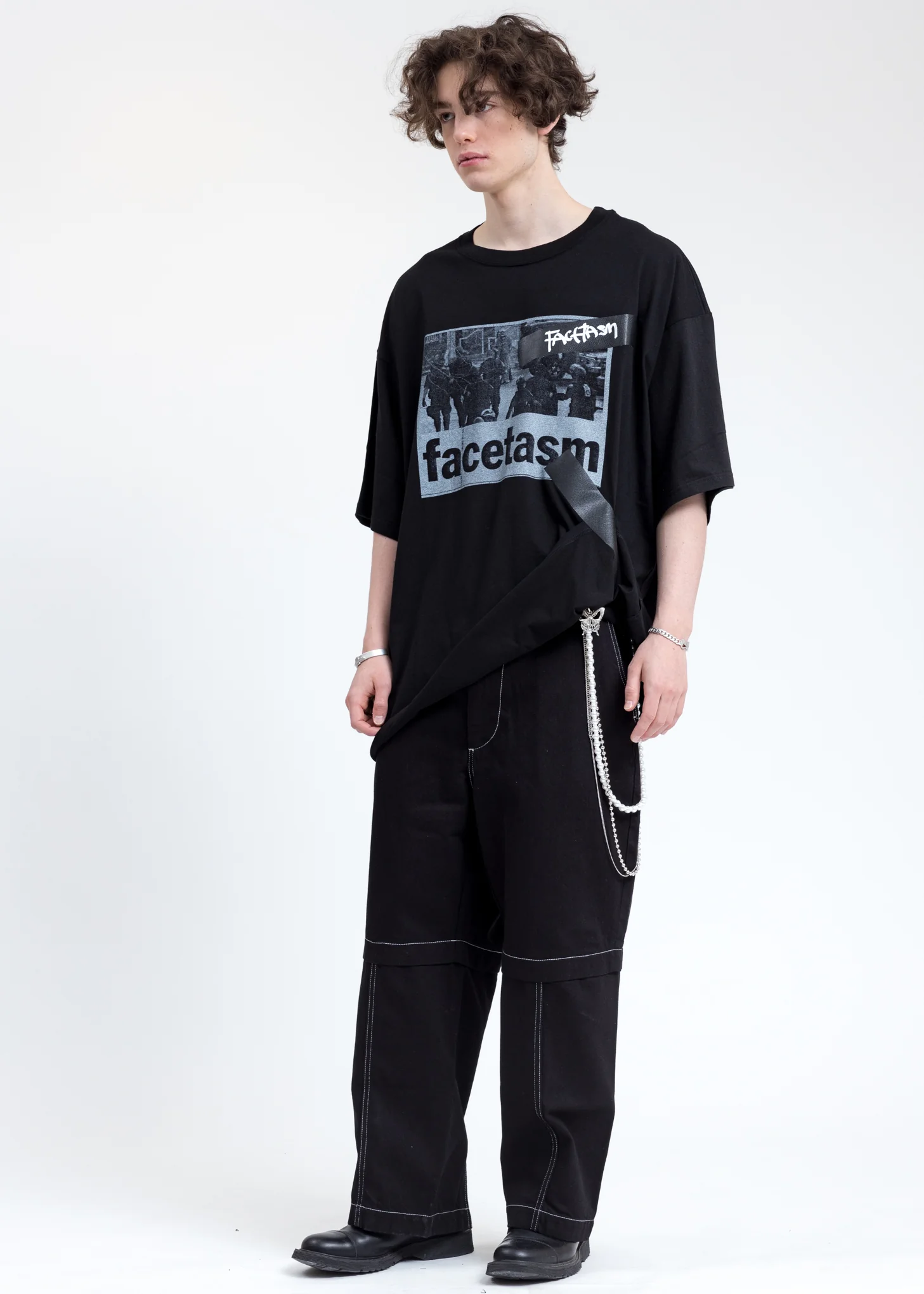 Black Track Contrast Denim Pants - Image 6