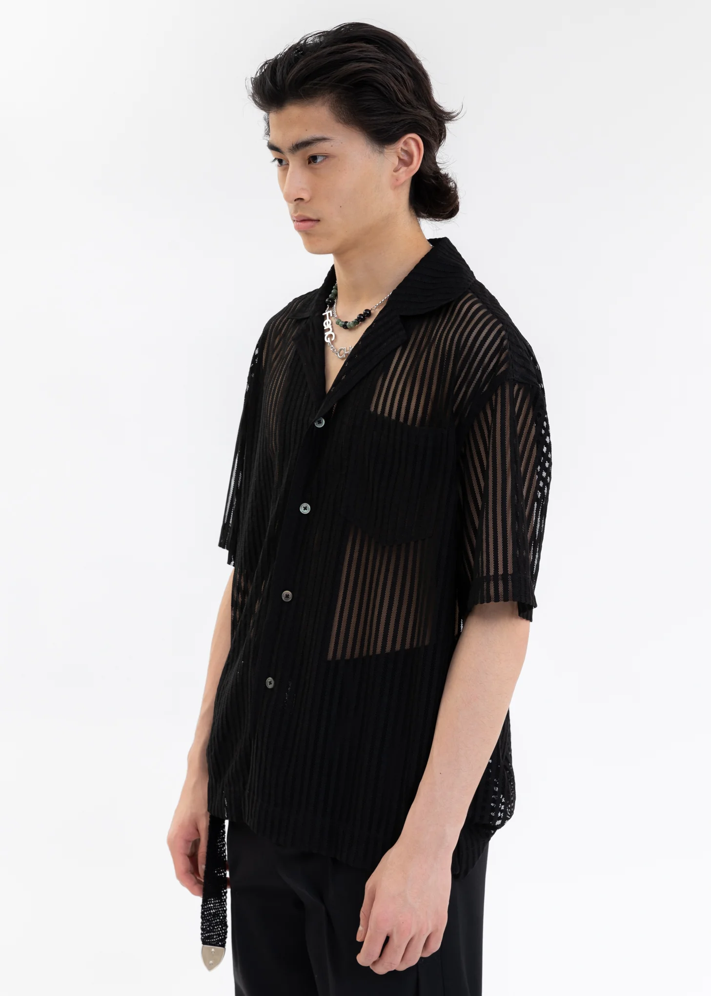 BLACK TRANSPARENT STRIPE SHIRT - Image 3