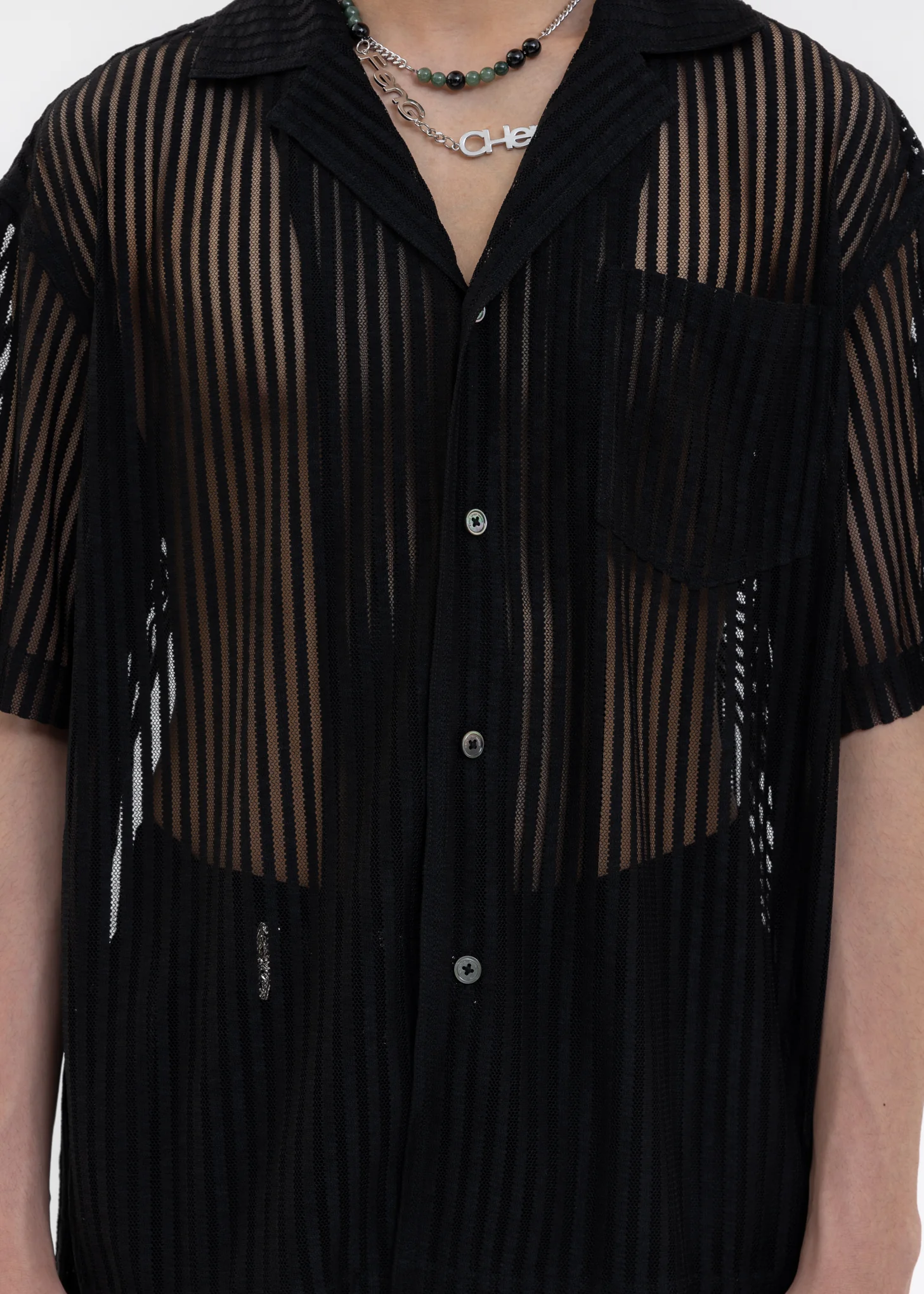 BLACK TRANSPARENT STRIPE SHIRT - Image 4
