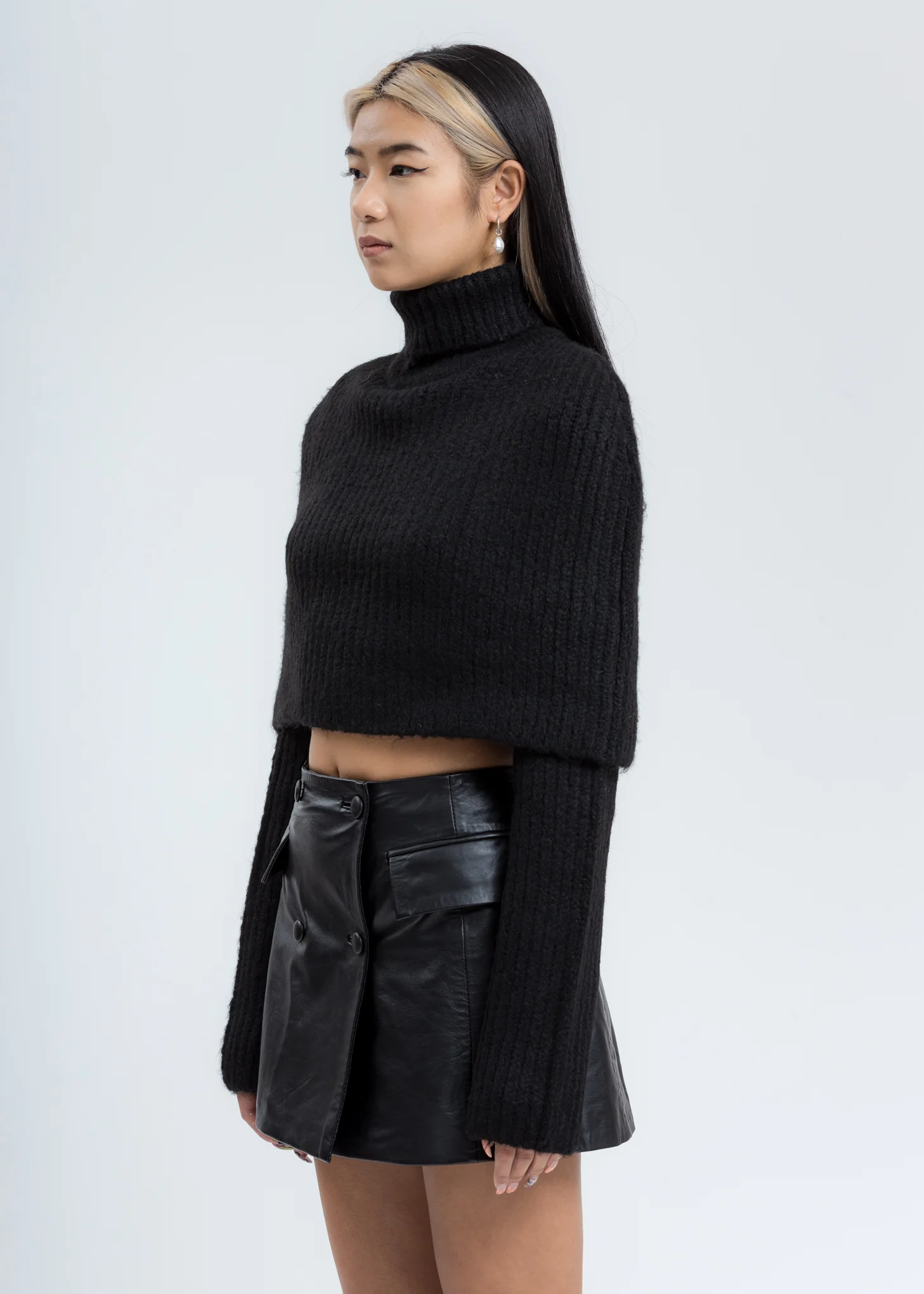Black Turtleneck Knit Cape - Image 2