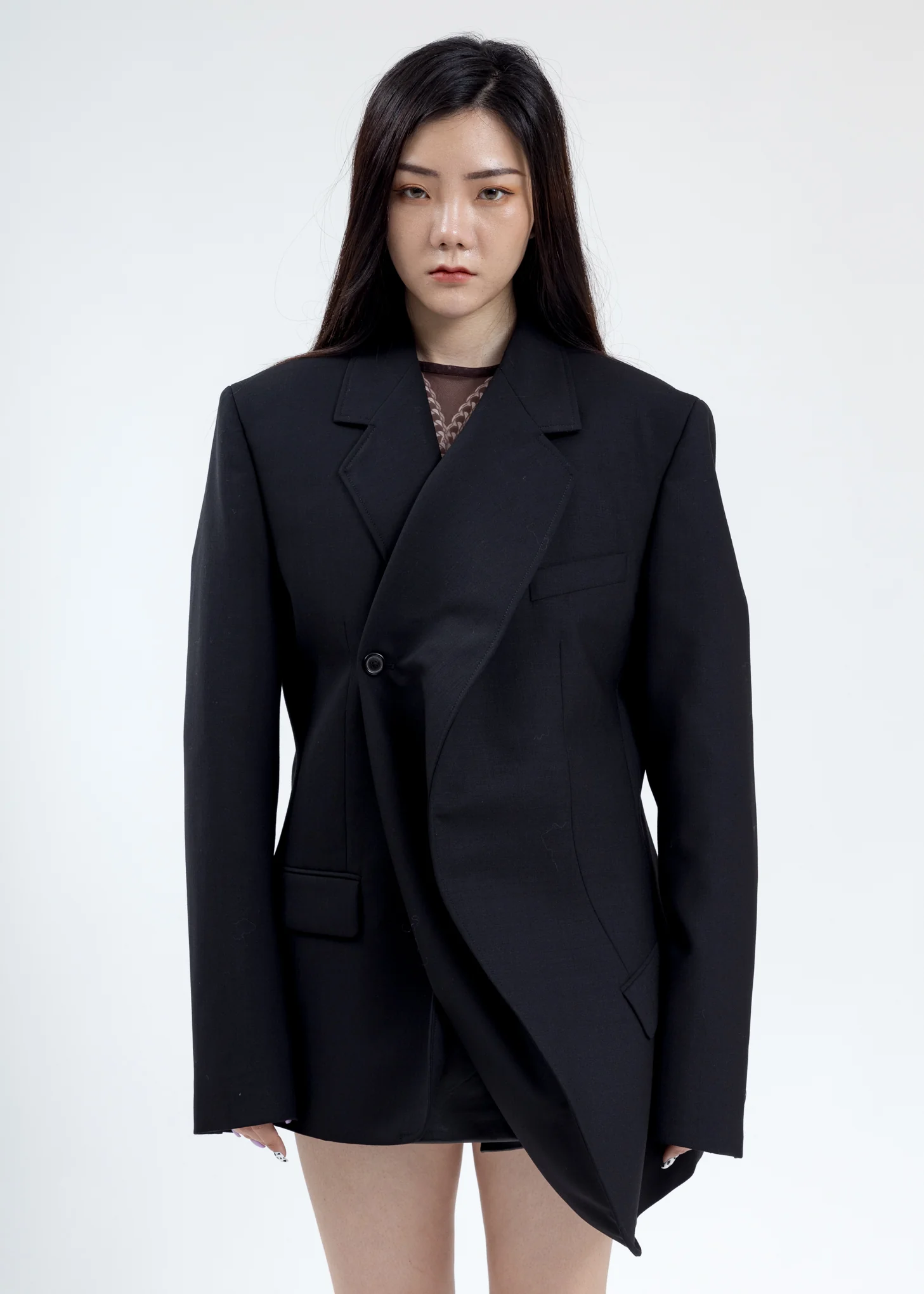 Black Twisted Lapel Blazer