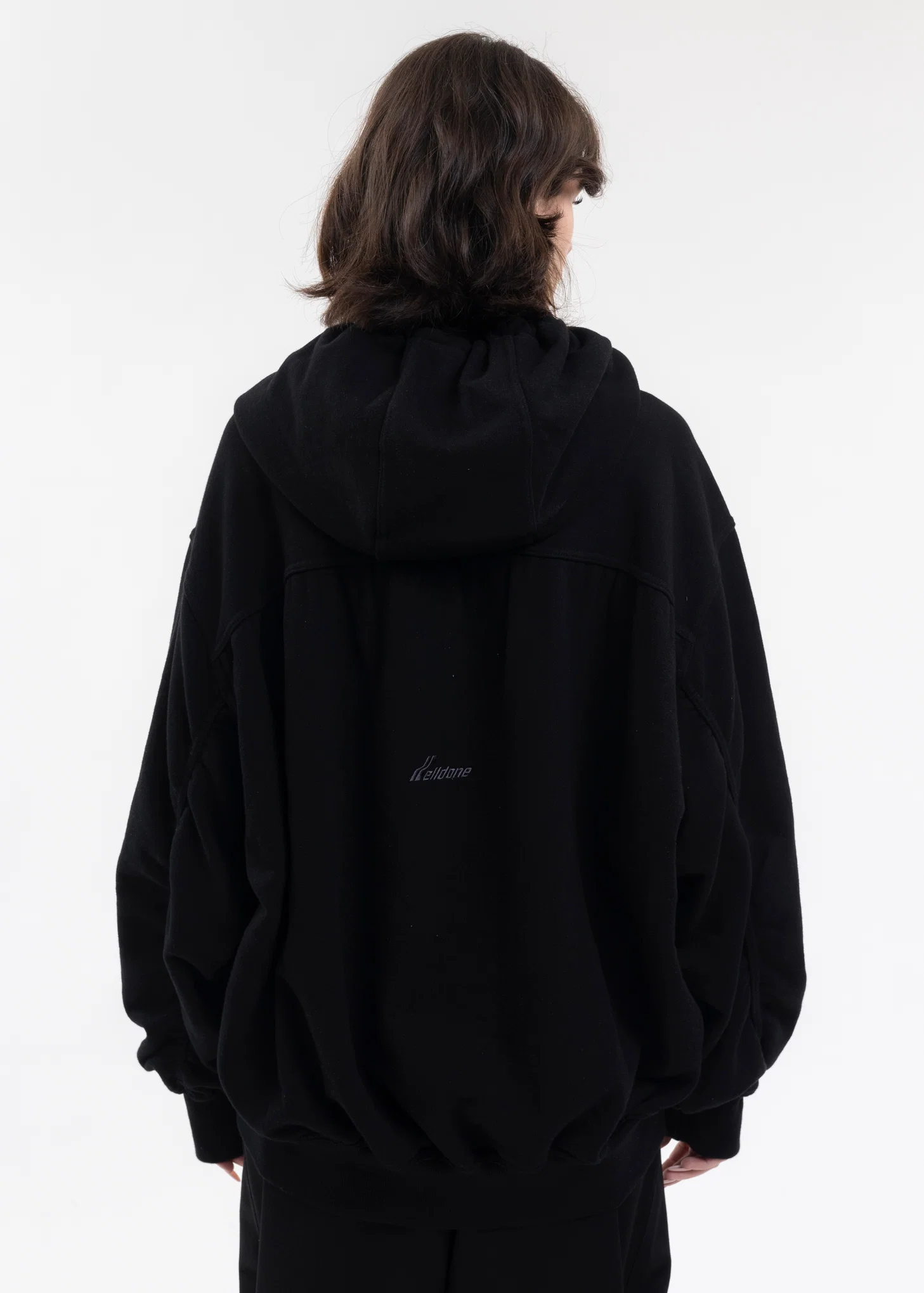 BLACK TWISTED LOOSE-FIT ZIP-UP HOODIE - Image 2