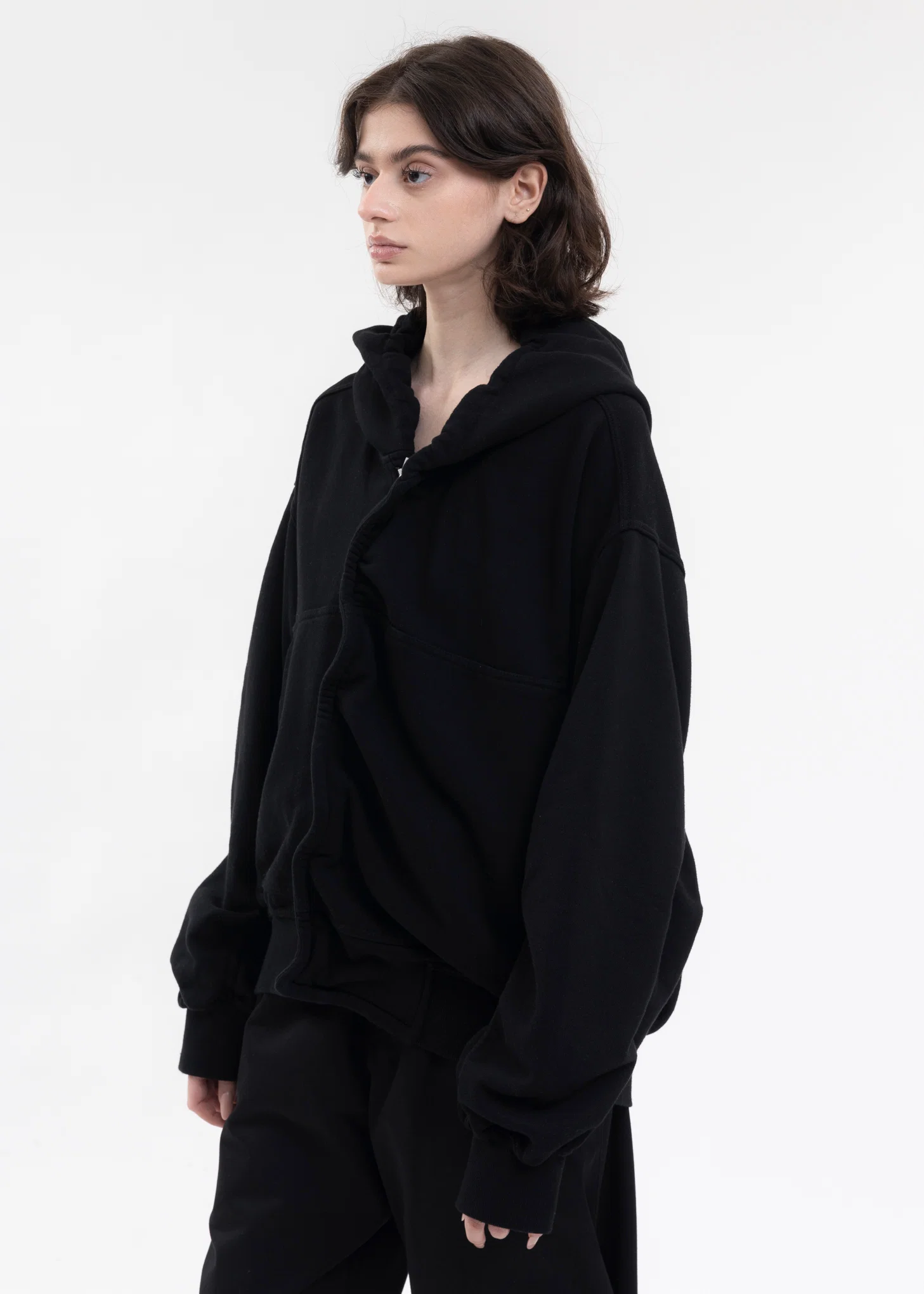 BLACK TWISTED LOOSE-FIT ZIP-UP HOODIE - Image 4