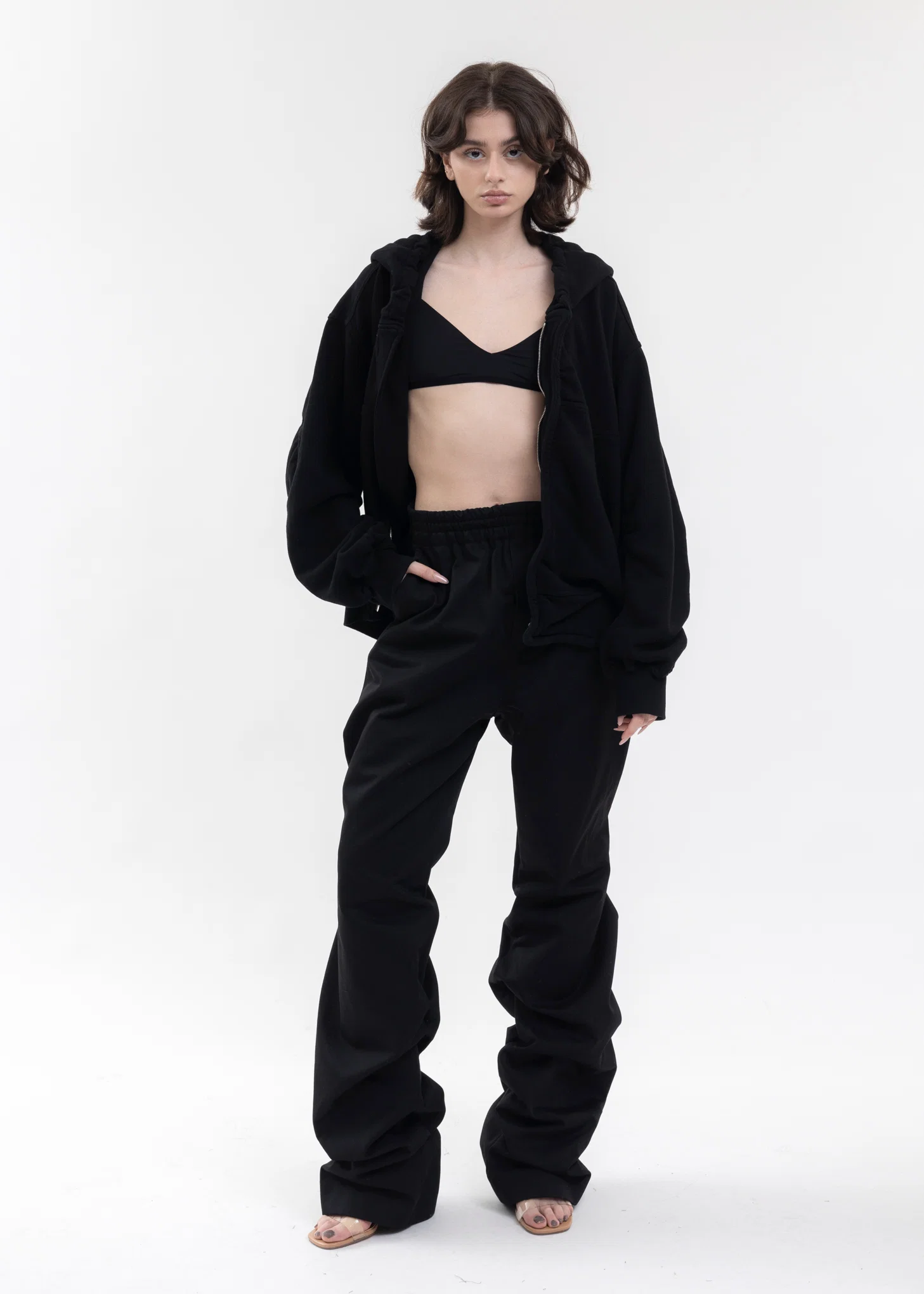 BLACK TWISTED LOOSE-FIT ZIP-UP HOODIE - Image 8