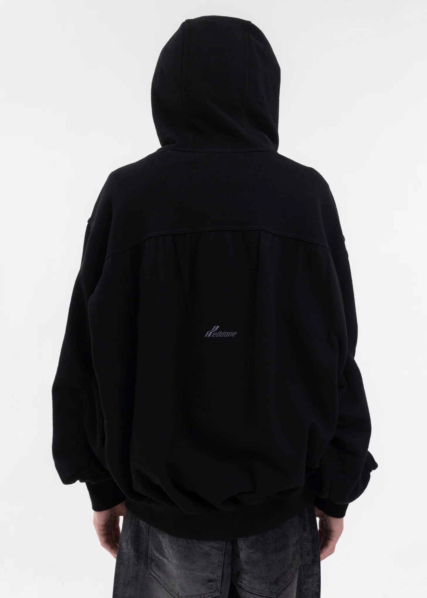 BLACK TWISTED LOOSE-FIT ZIP-UP HOODIE - Image 5