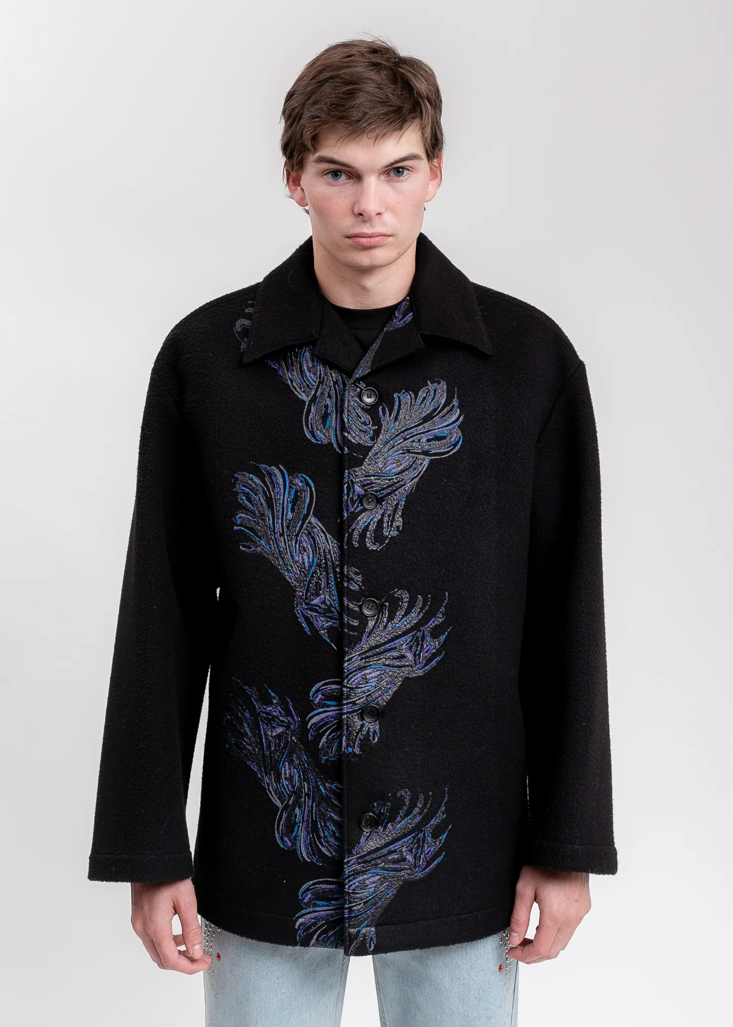 Black Twisted Metal Print Shirt Jacket