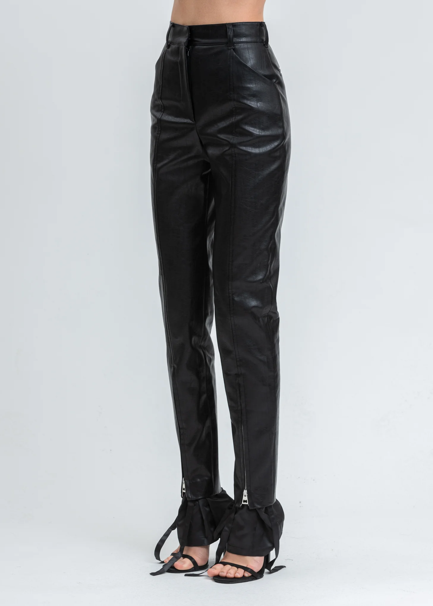 Black Two Layers Zippers Detail Trousers - Image 2