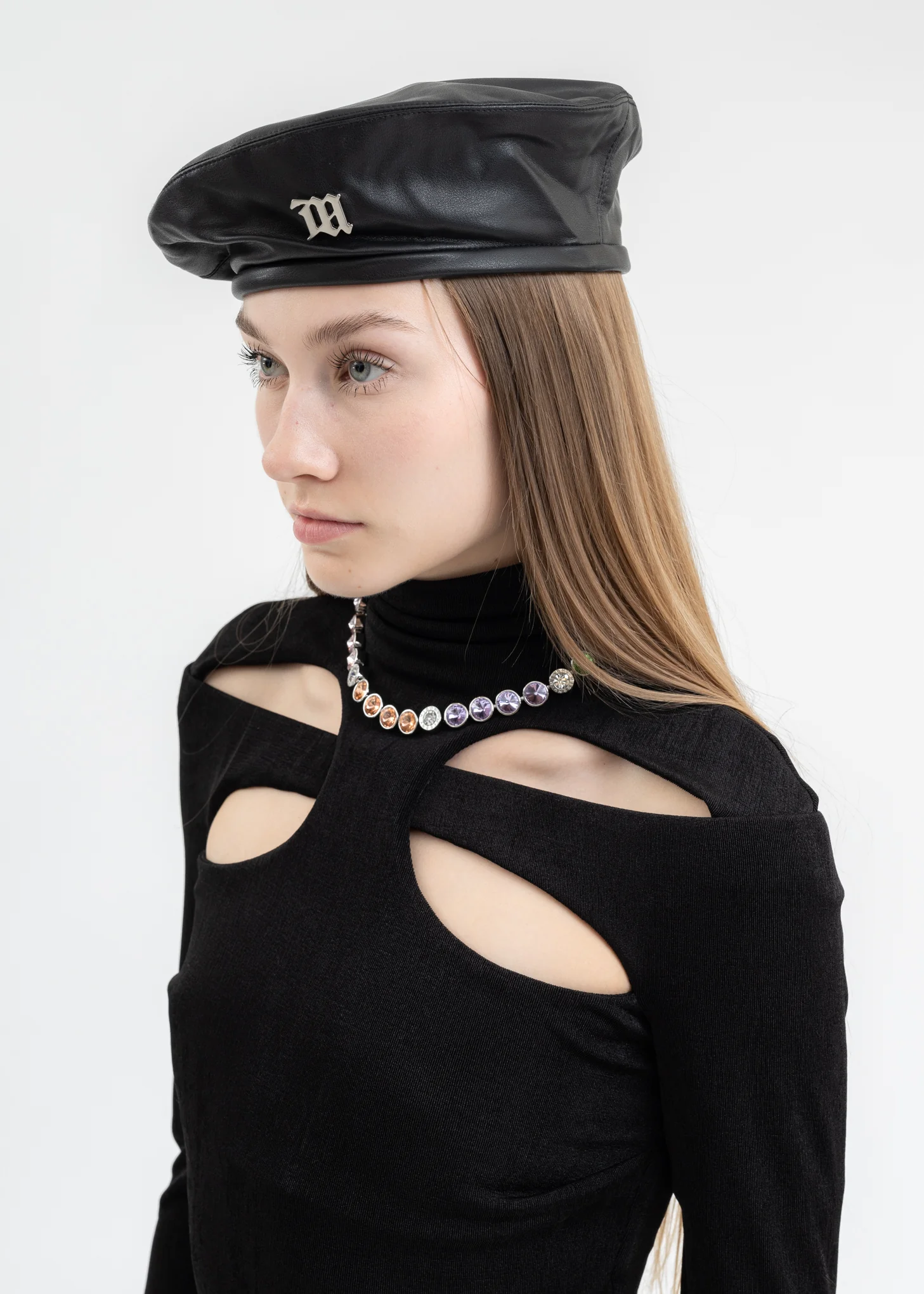 Black Vegan Leather Beret - Image 3