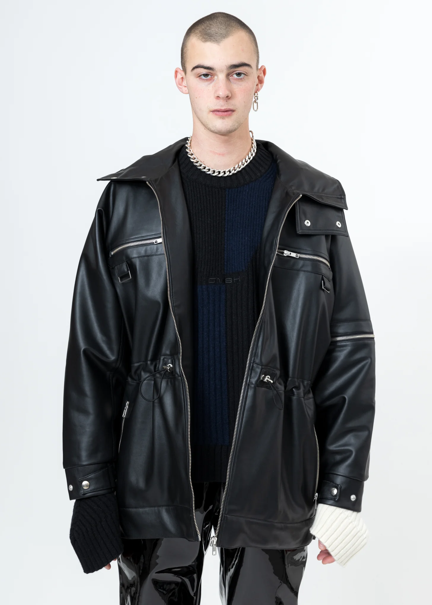 Black Vegan Leather Jacket W Adjustable Waist - Image 3
