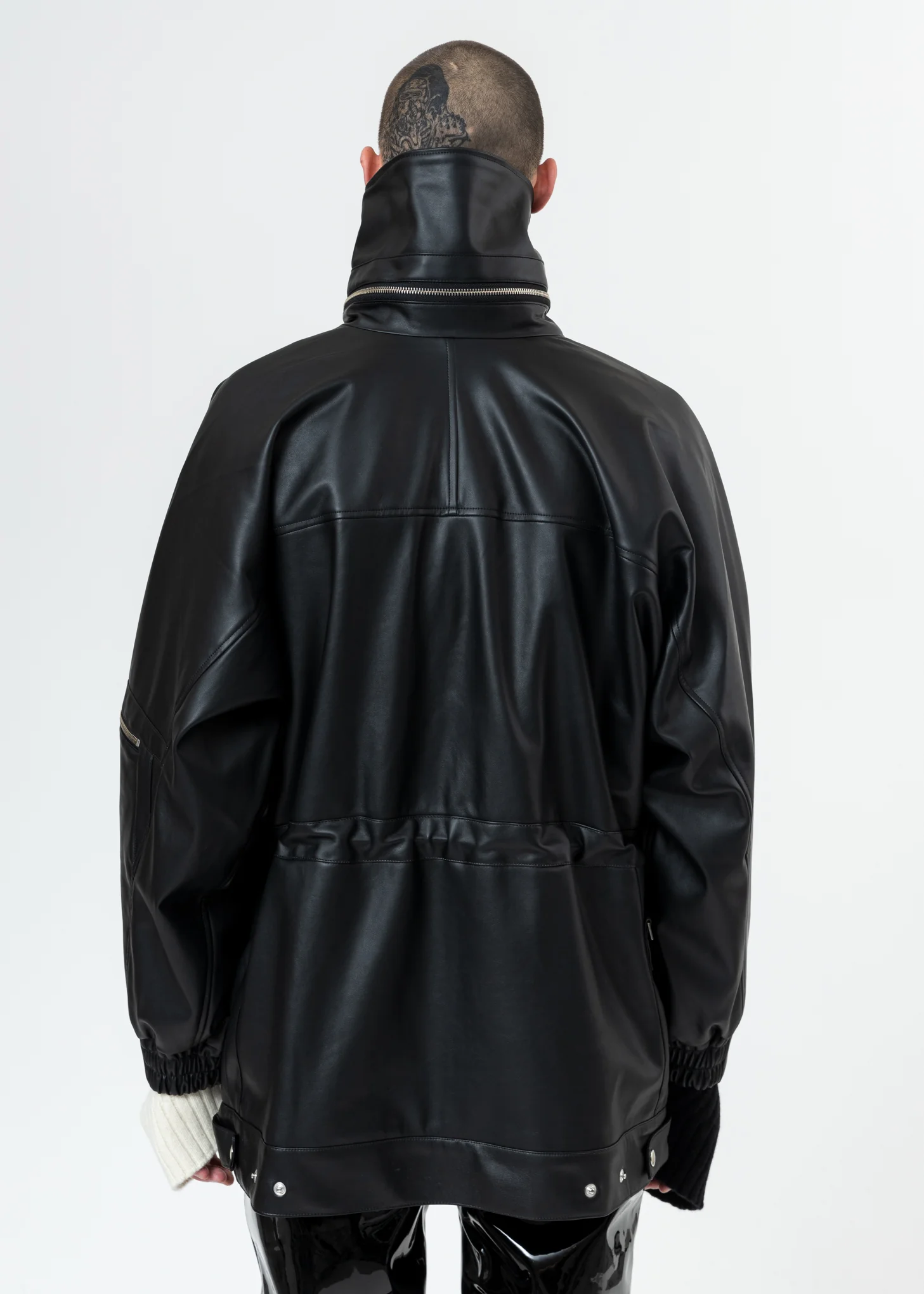 Black Vegan Leather Jacket W Adjustable Waist - Image 4