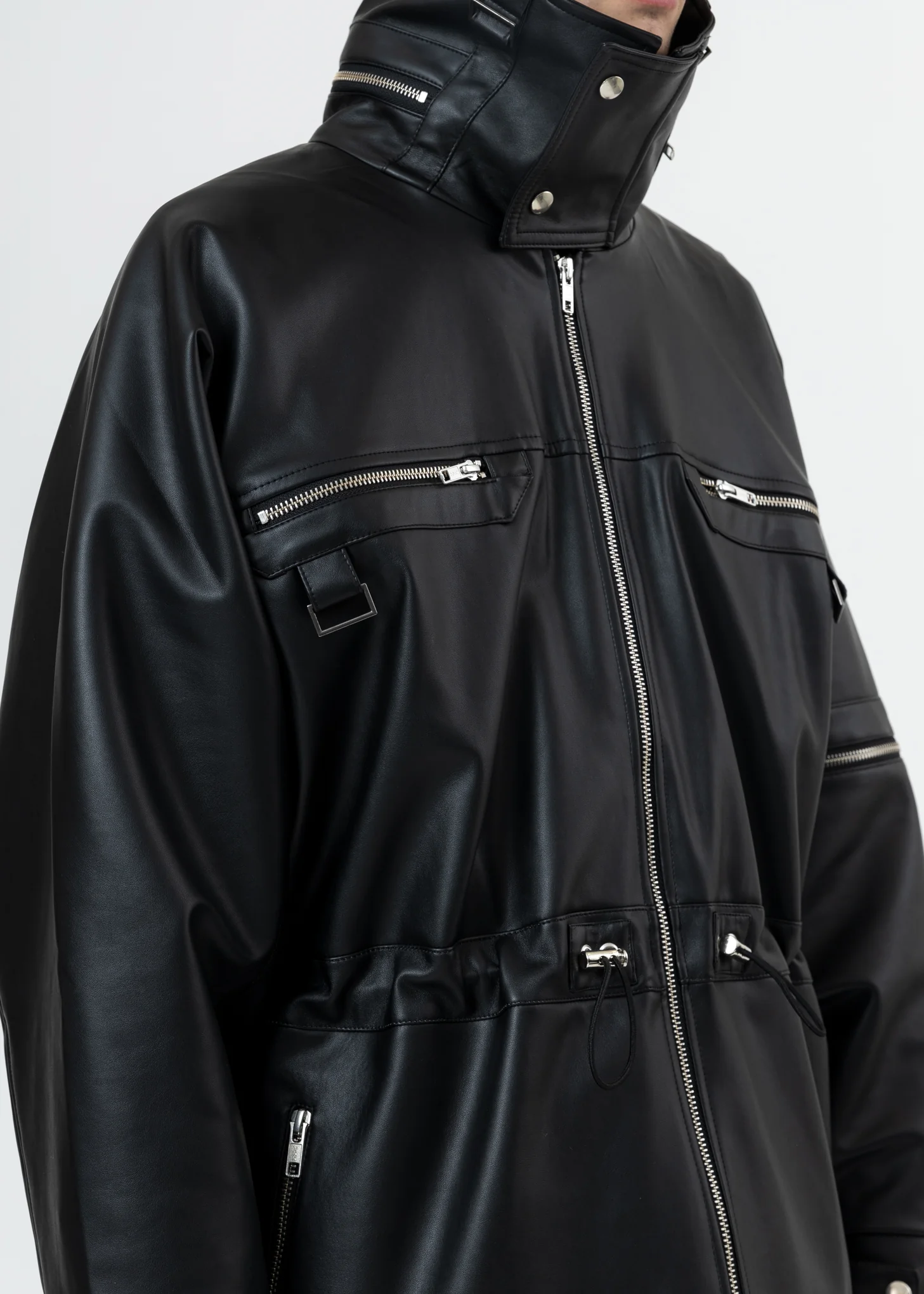 Black Vegan Leather Jacket W Adjustable Waist - Image 5