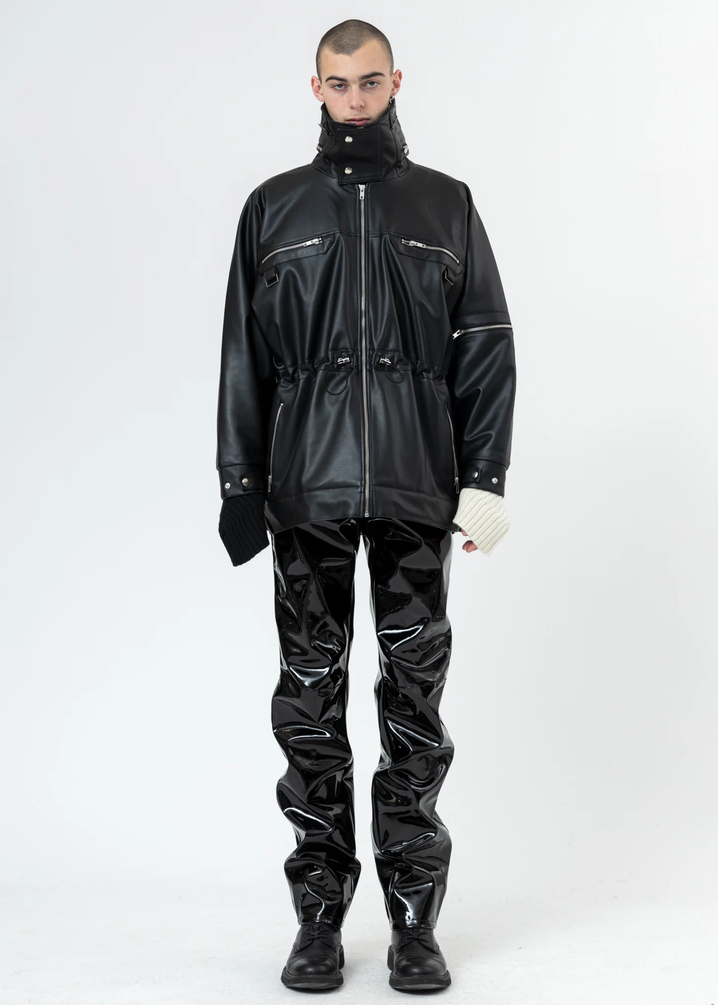Black Vegan Leather Jacket W Adjustable Waist - Image 7