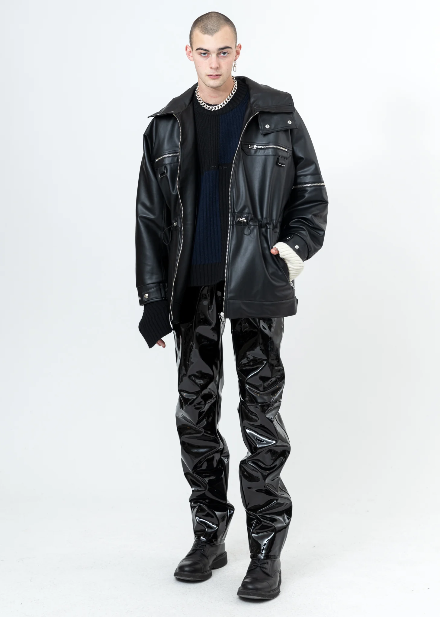 Black Vegan Leather Jacket W Adjustable Waist - Image 8