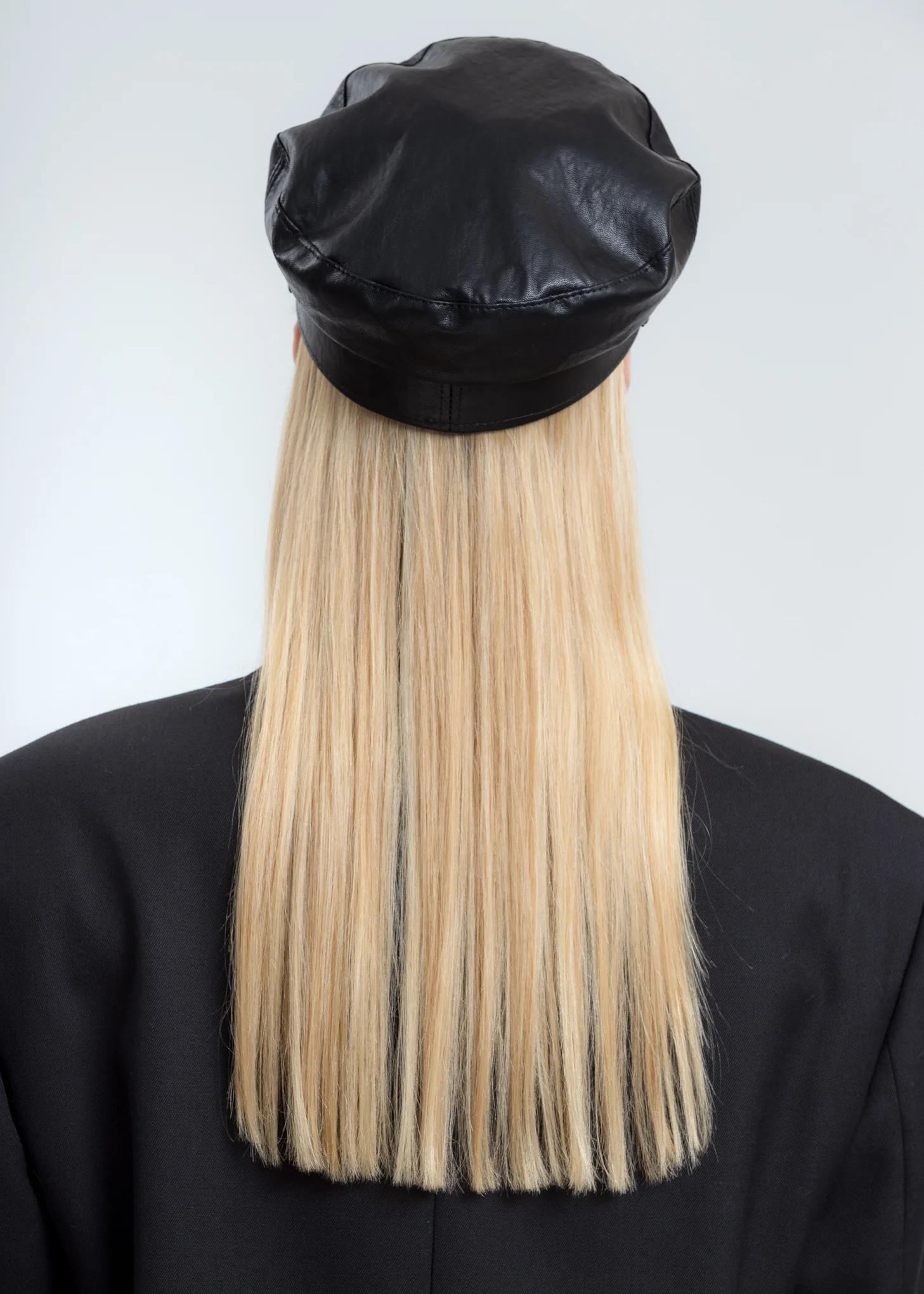 Black Vegan Leather Monogram Gavroche Cap - Image 3