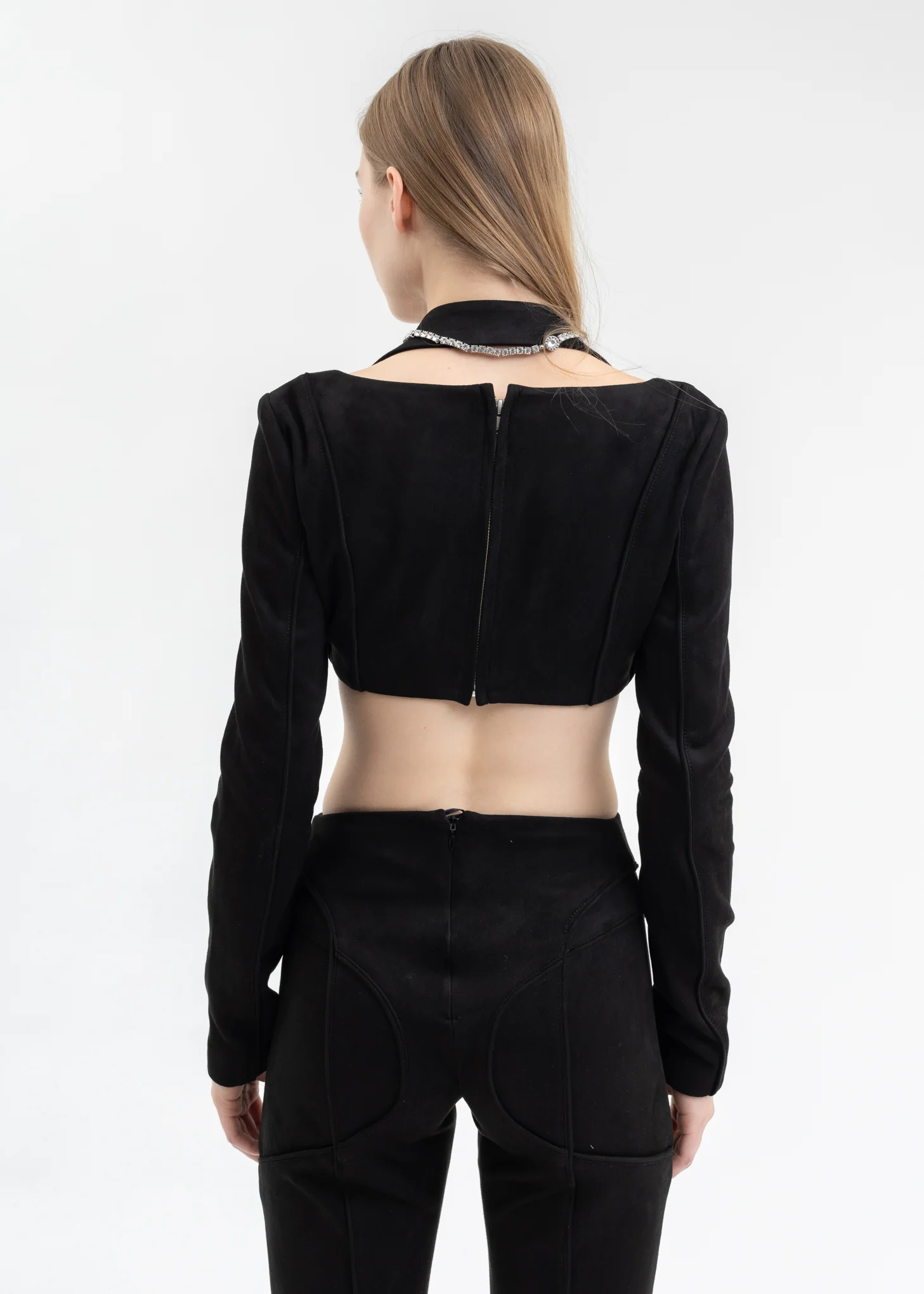 BLACK VEGAN SUEDE CROPPED LONGSLEEVES - Image 2