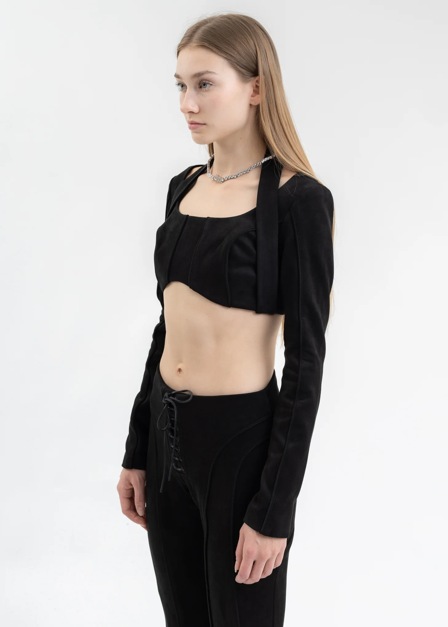 BLACK VEGAN SUEDE CROPPED LONGSLEEVES - Image 4