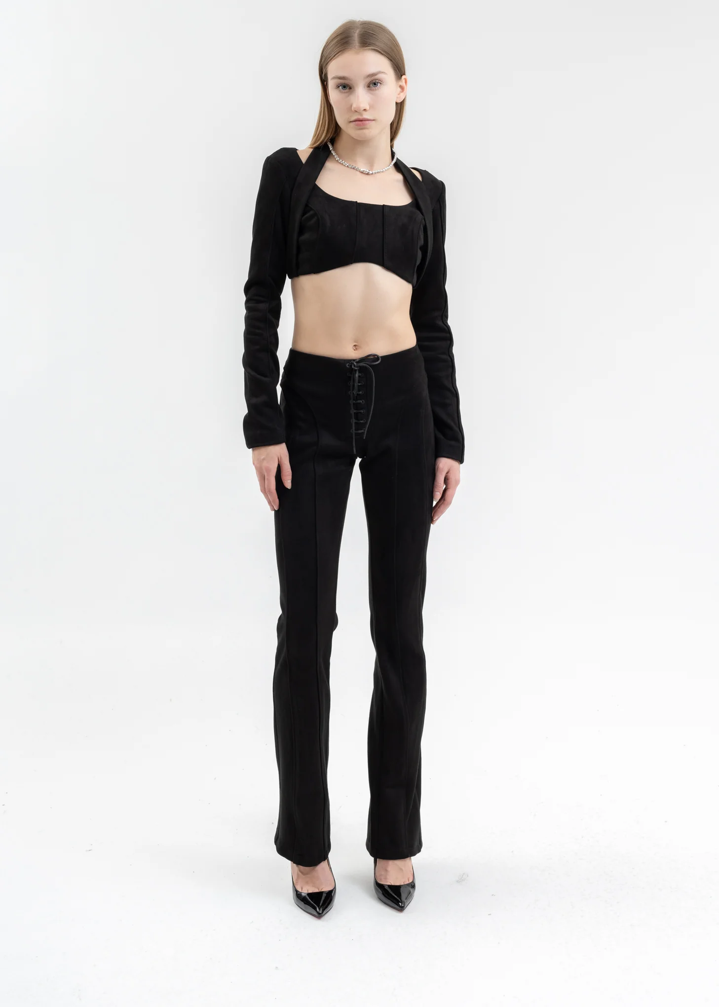 BLACK VEGAN SUEDE CROPPED LONGSLEEVES - Image 5