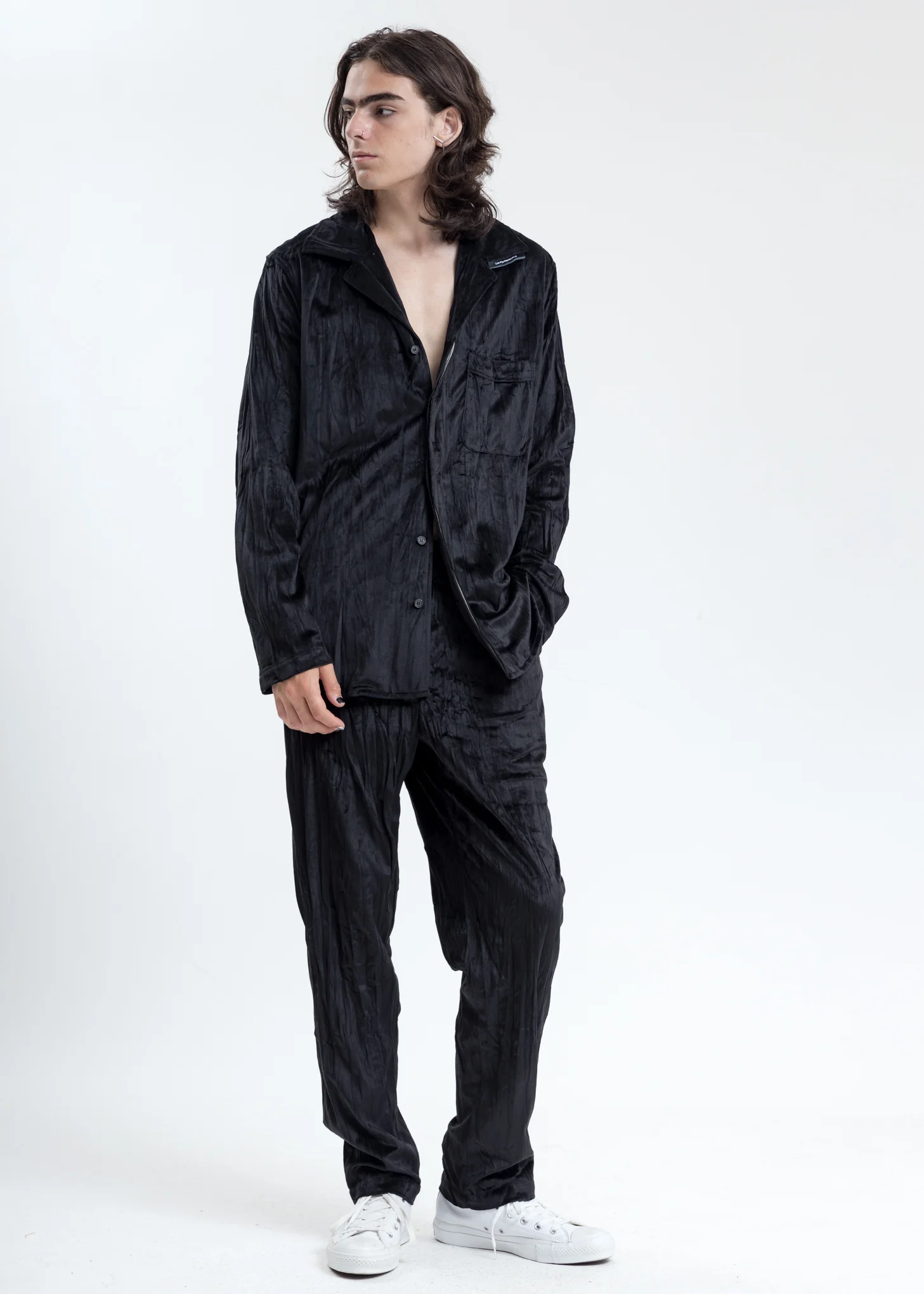 Black Velvet Pajama Shirt - Image 5