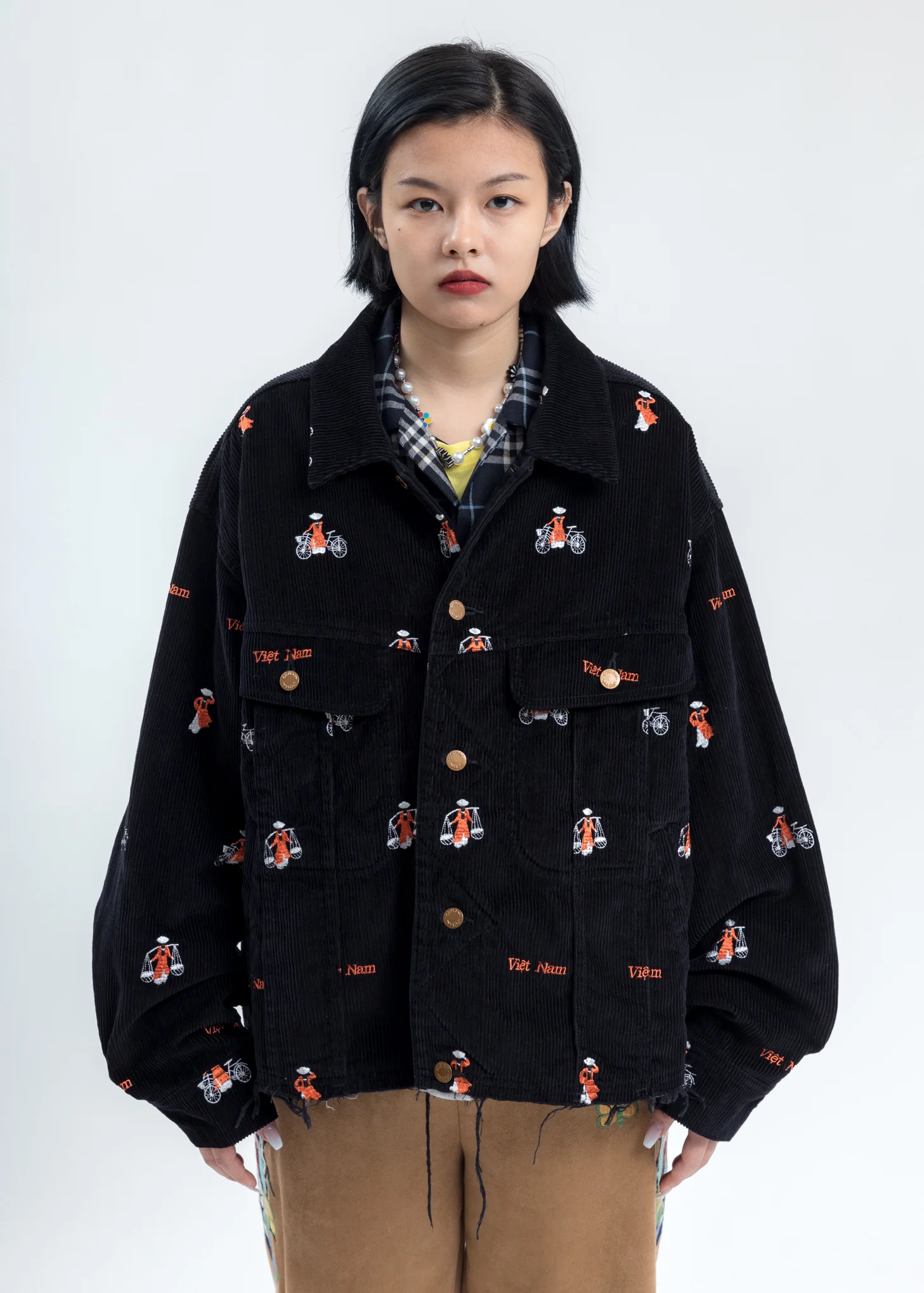 Black Vietnam Embroidery Courduroy Jacket