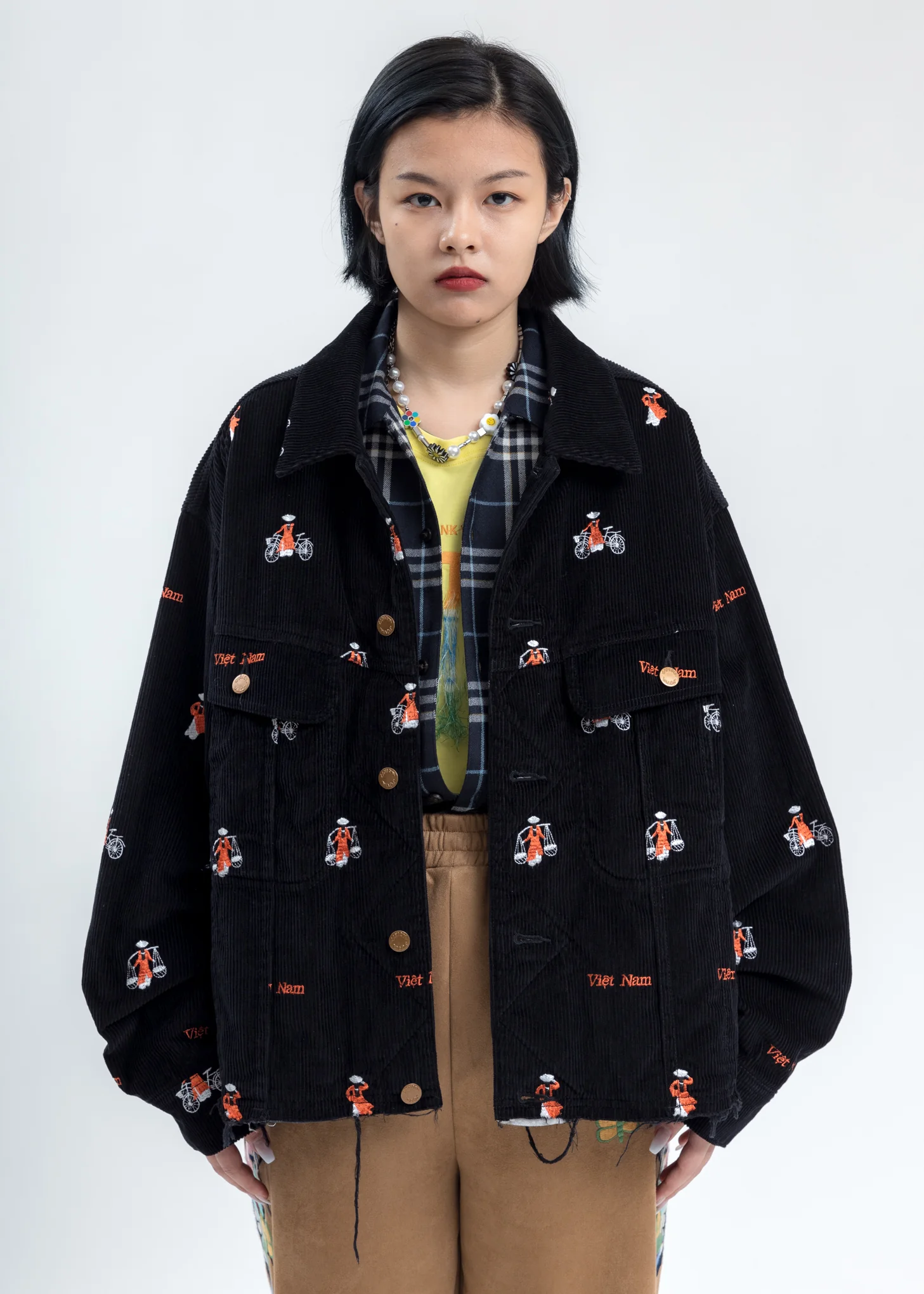 Black Vietnam Embroidery Courduroy Jacket - Image 4