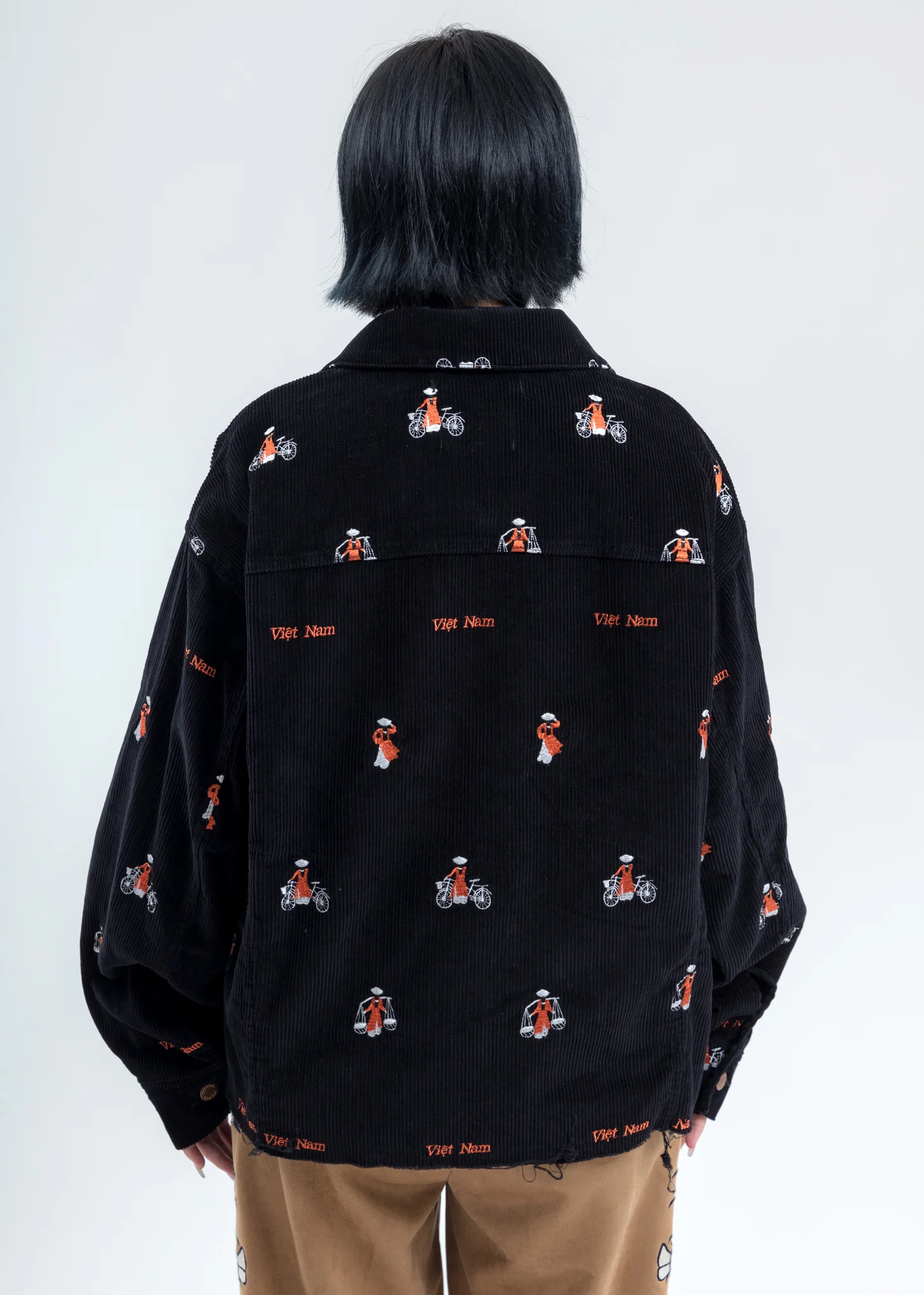Black Vietnam Embroidery Courduroy Jacket - Image 5