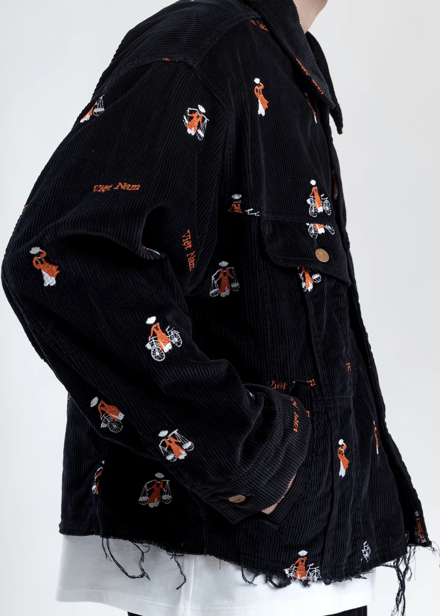 Black Vietnam Embroidery Courduroy Jacket - Image 2