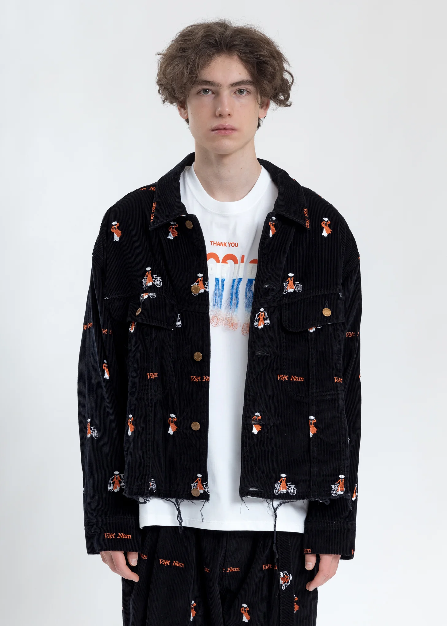 Black Vietnam Embroidery Courduroy Jacket - Image 5