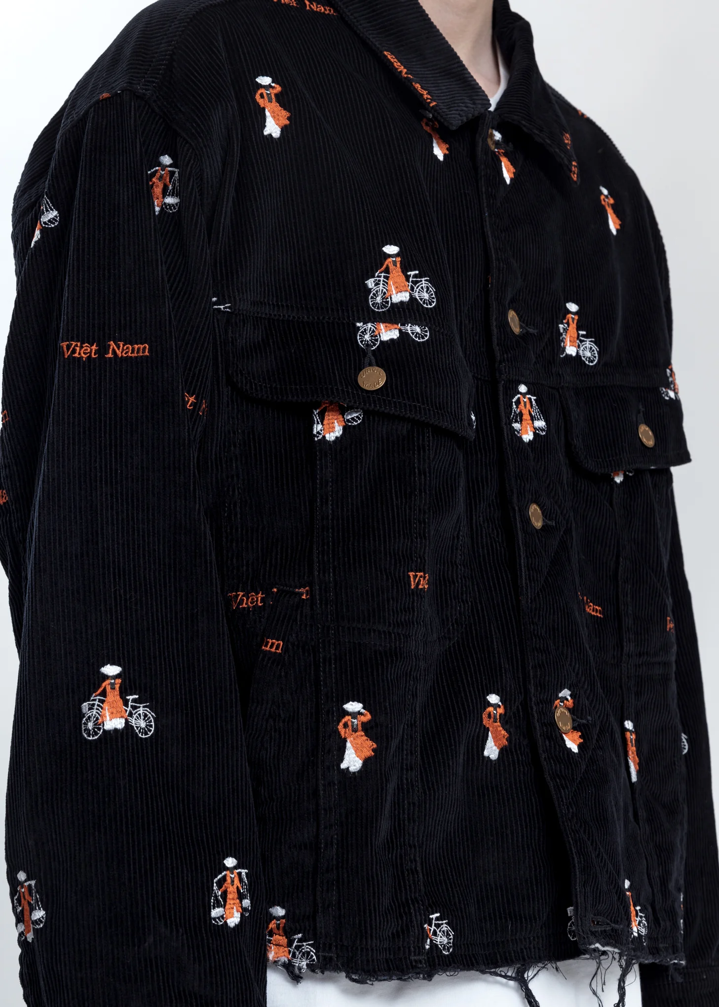 Black Vietnam Embroidery Courduroy Jacket - Image 7