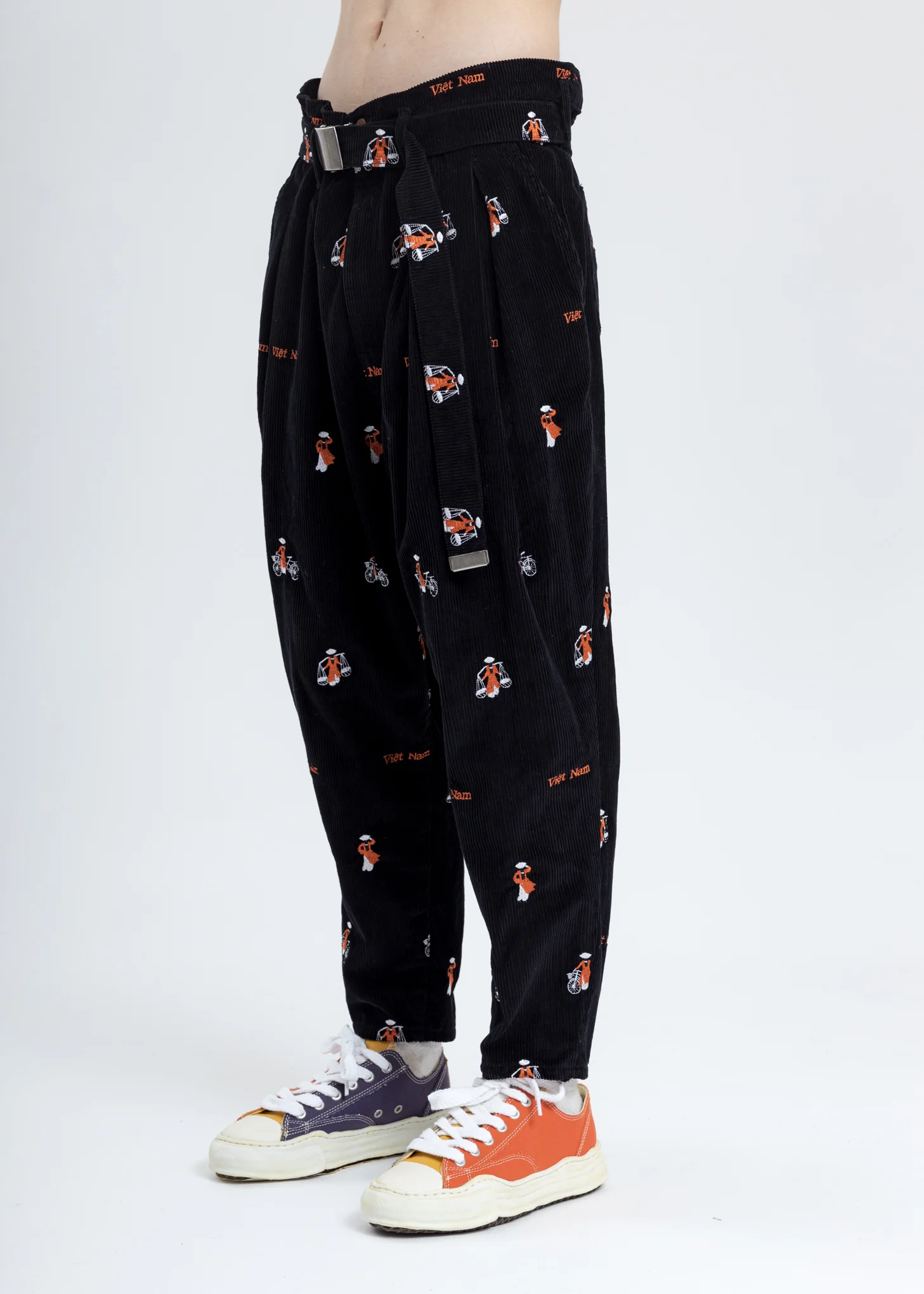 Black Vietnam Embroidery Wide Tapered Trousers - Image 2