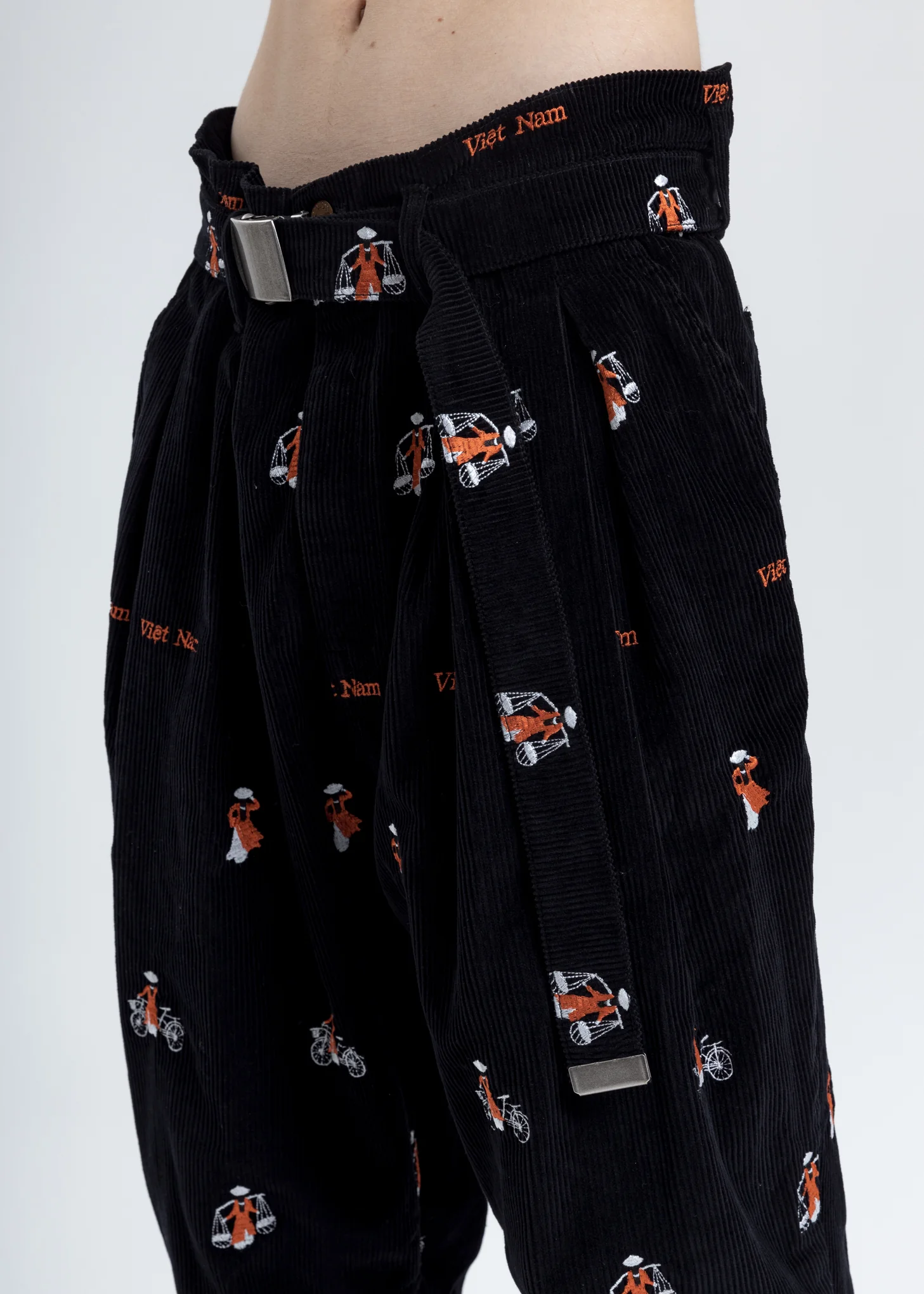 Black Vietnam Embroidery Wide Tapered Trousers - Image 4