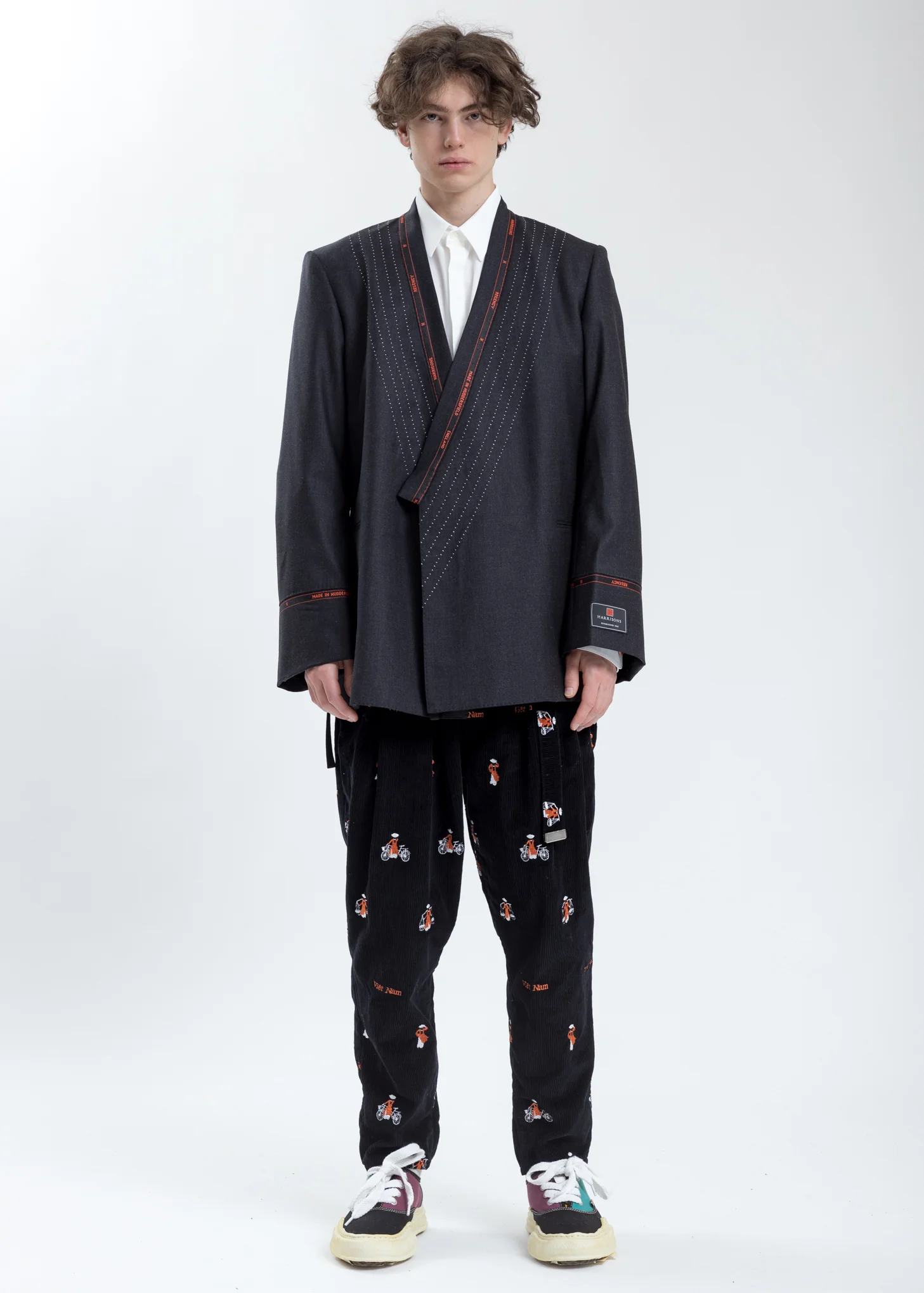 Black Vietnam Embroidery Wide Tapered Trousers - Image 7