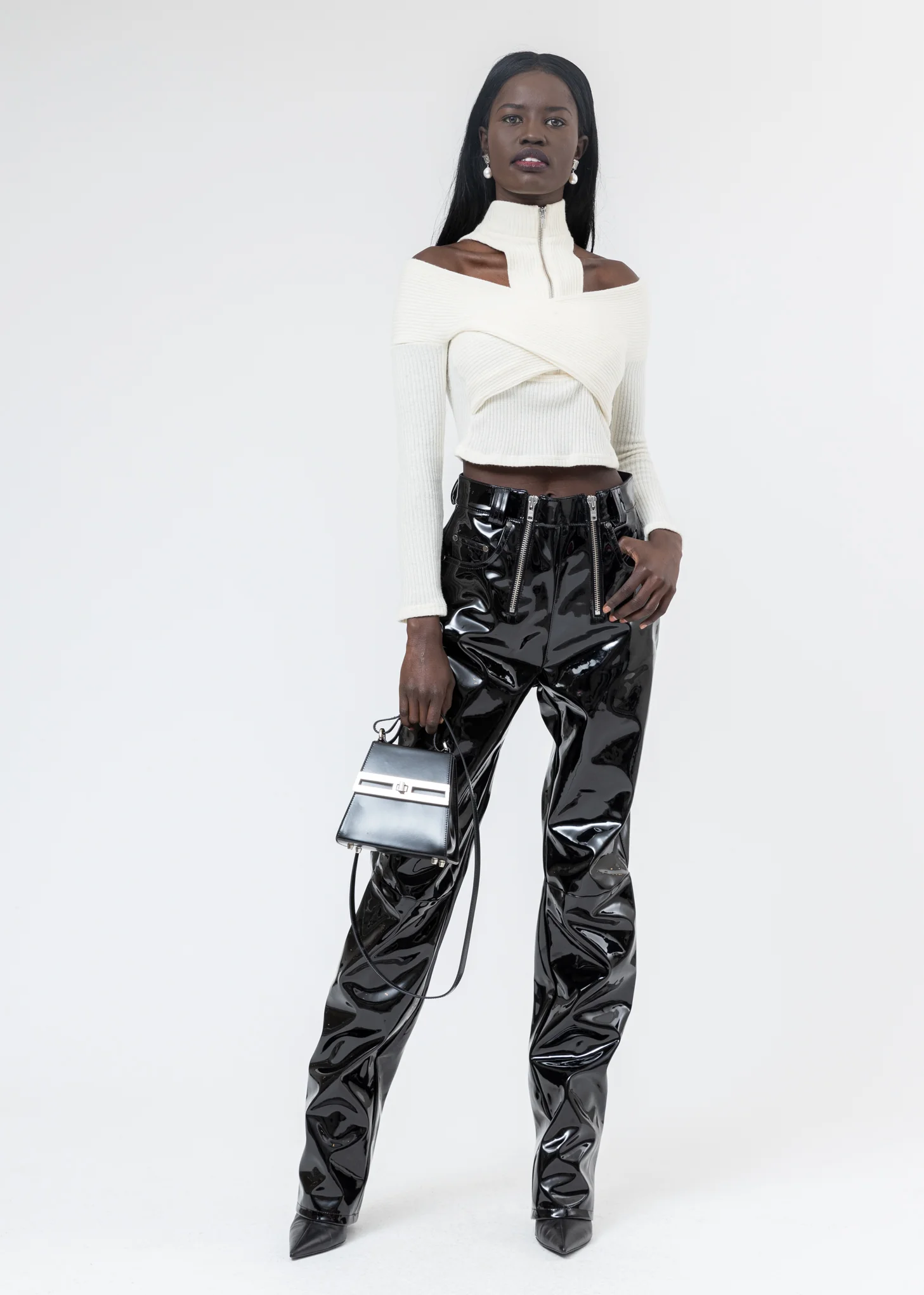 Black Vinyl Trousers W Double Zips (High Waist) - Image 6